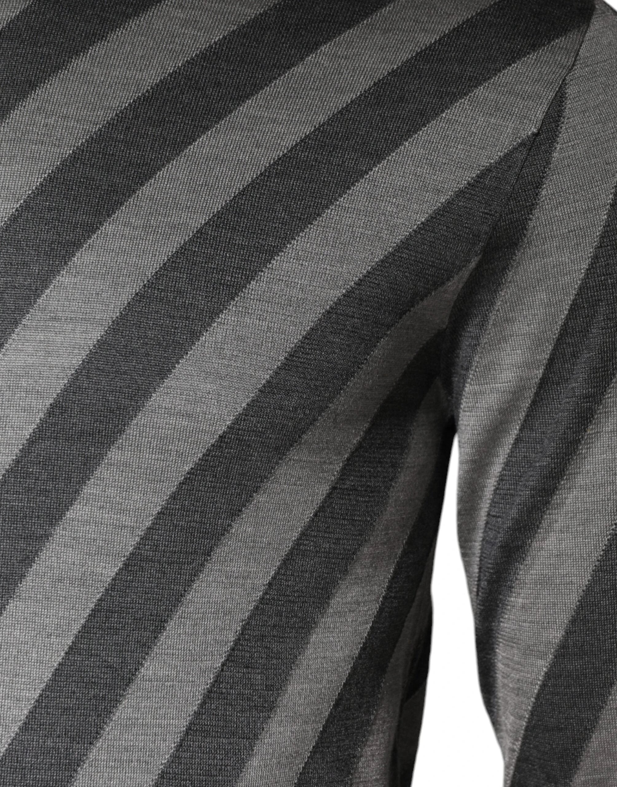Dolce & Gabbana Gray Stripes Long Sleeve Round Neck Pullover Sweater by Dolce & Gabbana