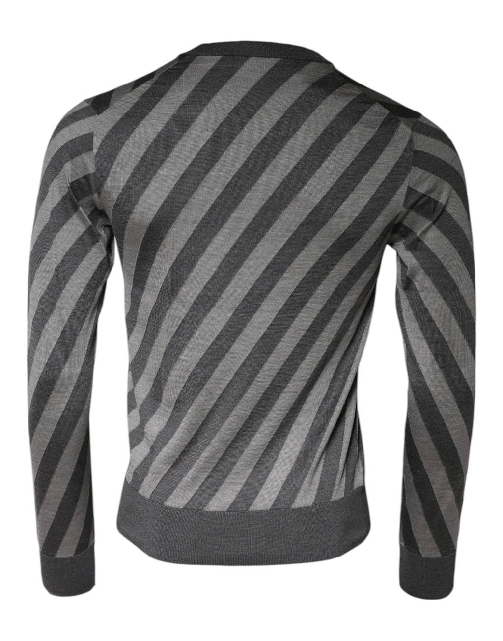 Dolce & Gabbana Gray Stripes Long Sleeve Round Neck Pullover Sweater by Dolce & Gabbana