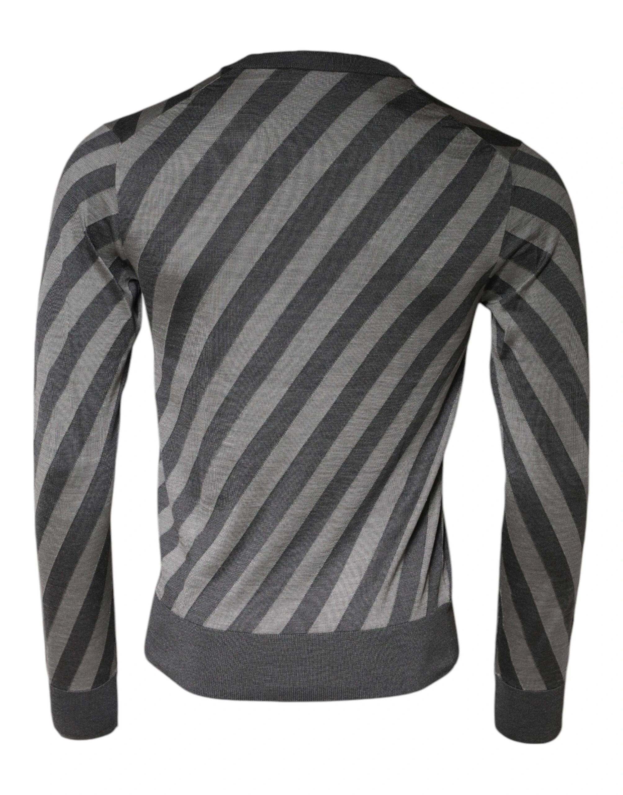 Dolce & Gabbana Gray Stripes Long Sleeve Round Neck Pullover Sweater by Dolce & Gabbana