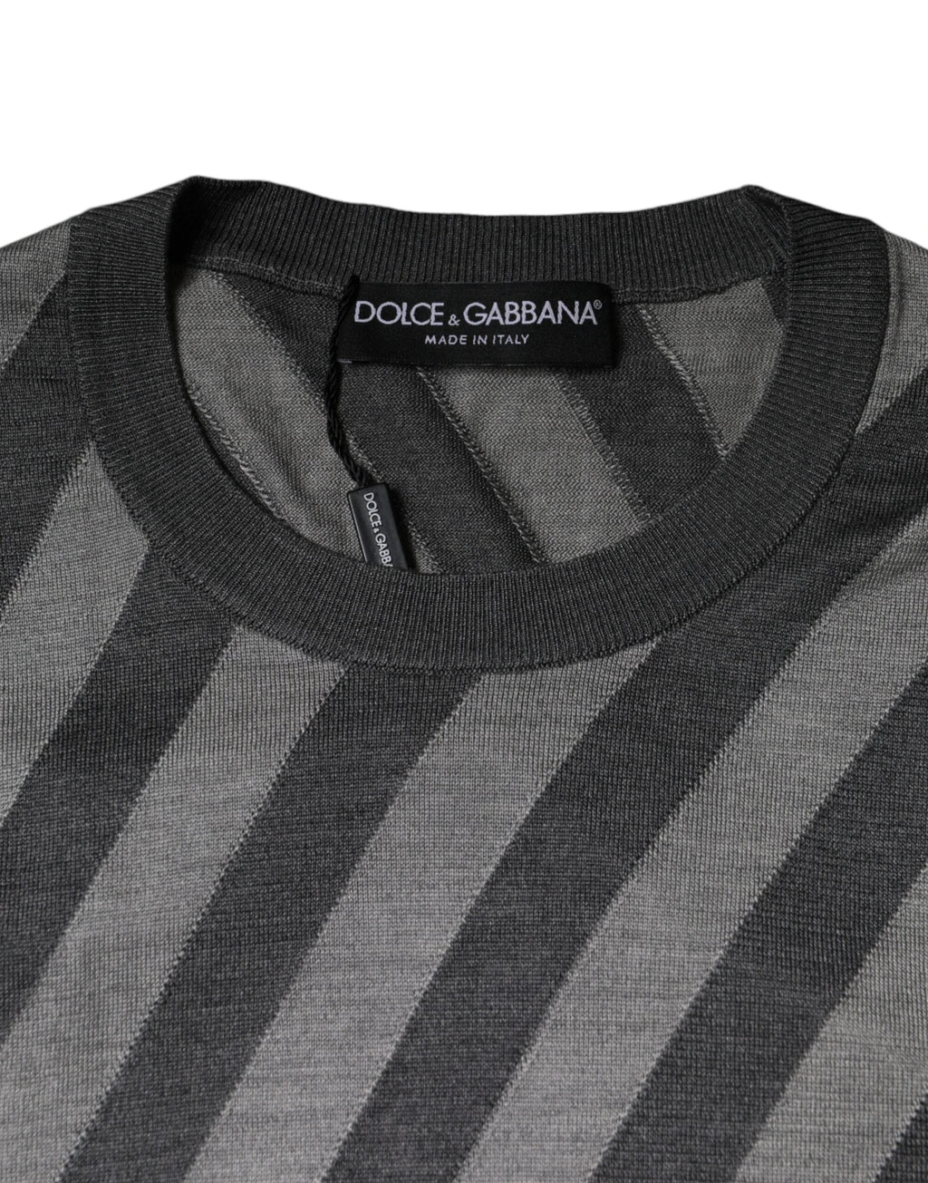 Dolce & Gabbana Gray Stripes Long Sleeve Round Neck Pullover Sweater by Dolce & Gabbana