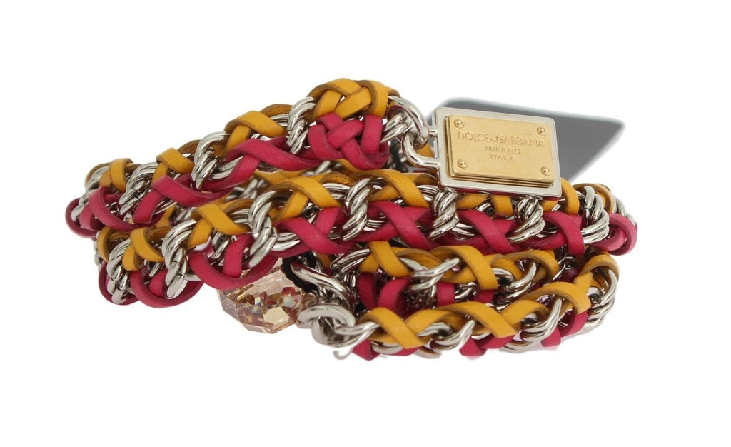 Dolce & Gabbana Red Yellow Leather Crystal Belt by Dolce & Gabbana