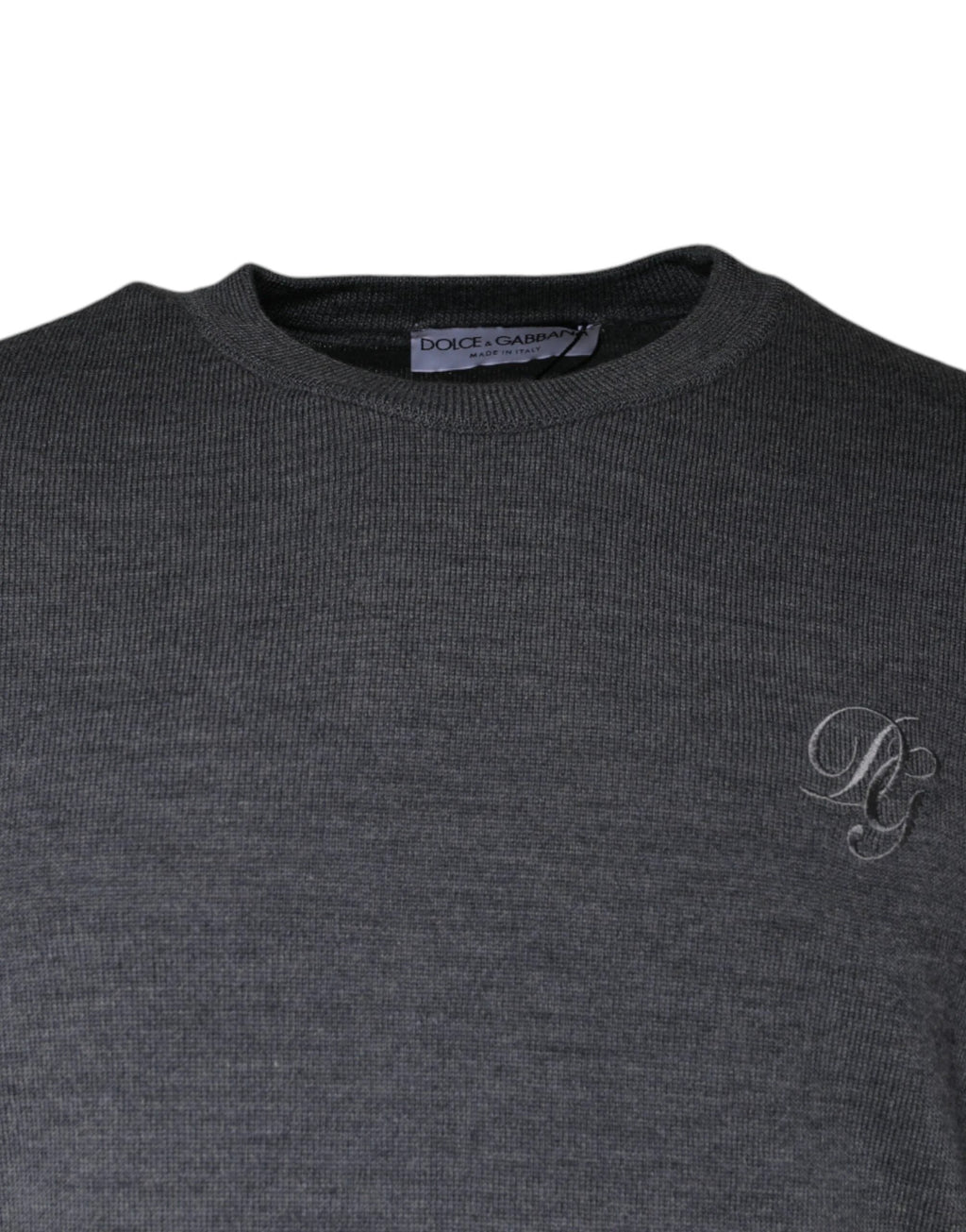 Dolce & Gabbana Dark Gray Wool Crew Neck Pullover Sweater by Dolce & Gabbana
