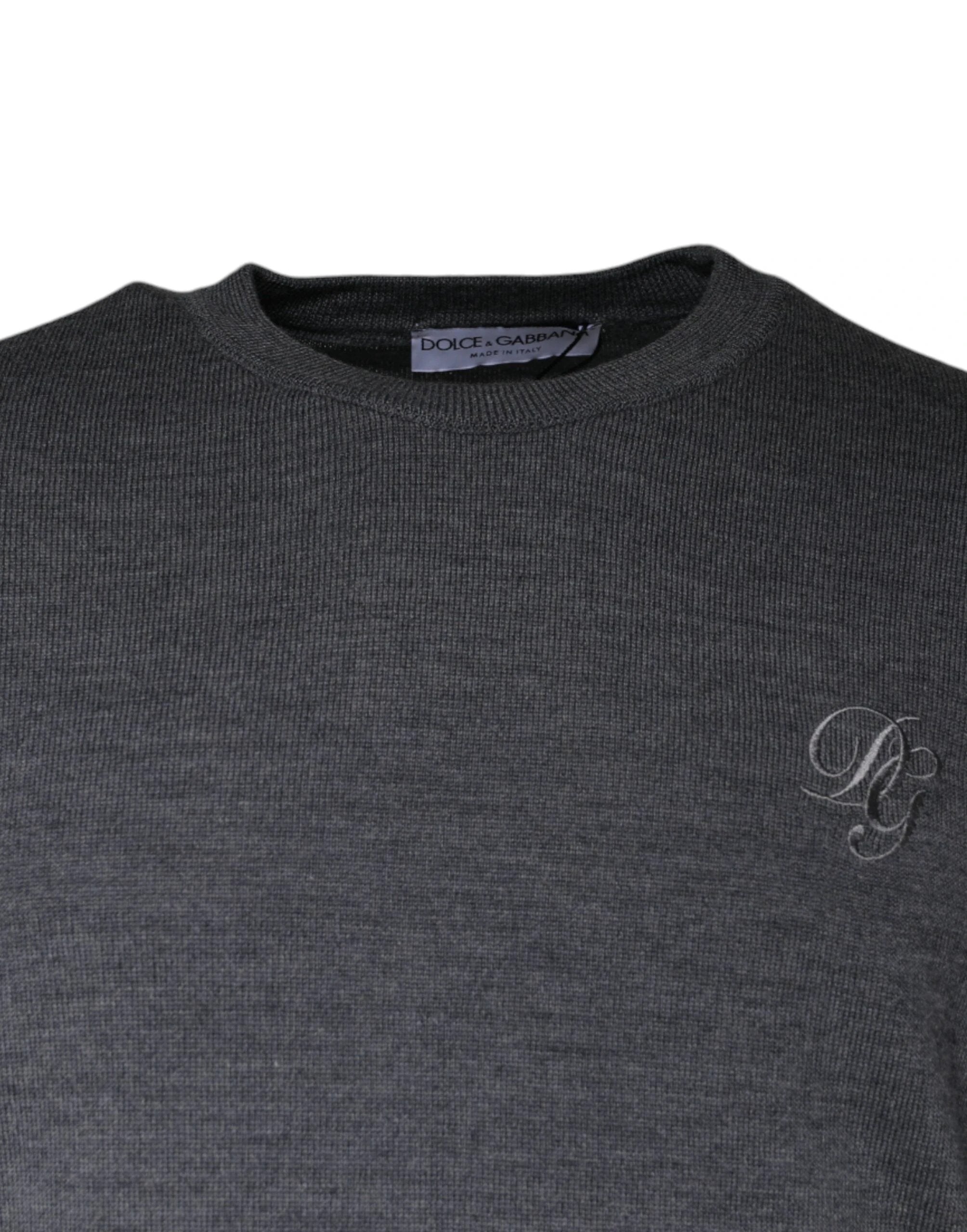 Dolce & Gabbana Dark Gray Wool Crew Neck Pullover Sweater by Dolce & Gabbana