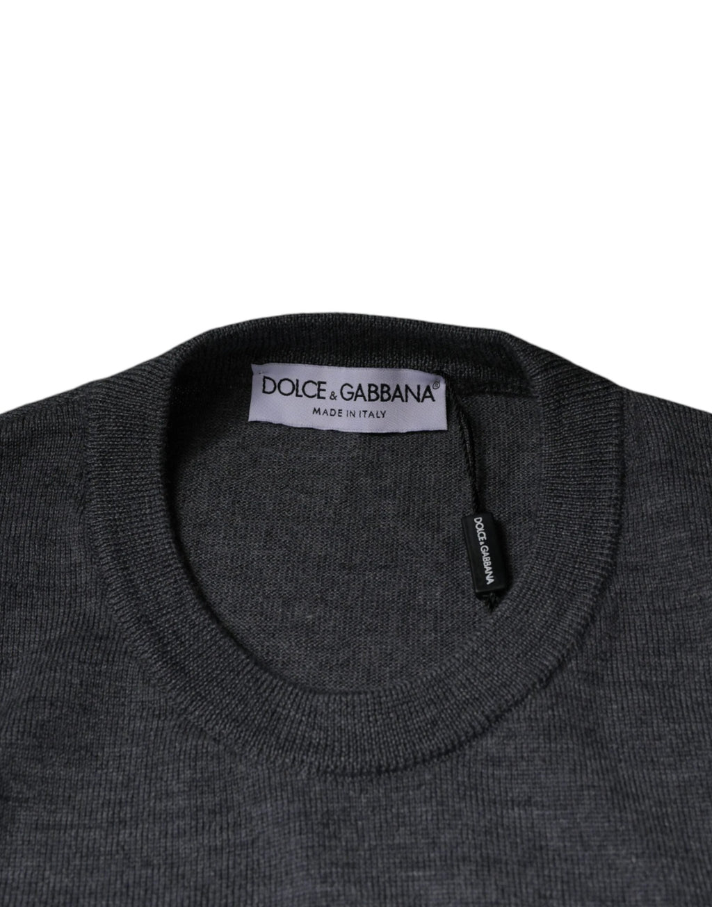 Dolce & Gabbana Dark Gray Wool Crew Neck Pullover Sweater by Dolce & Gabbana