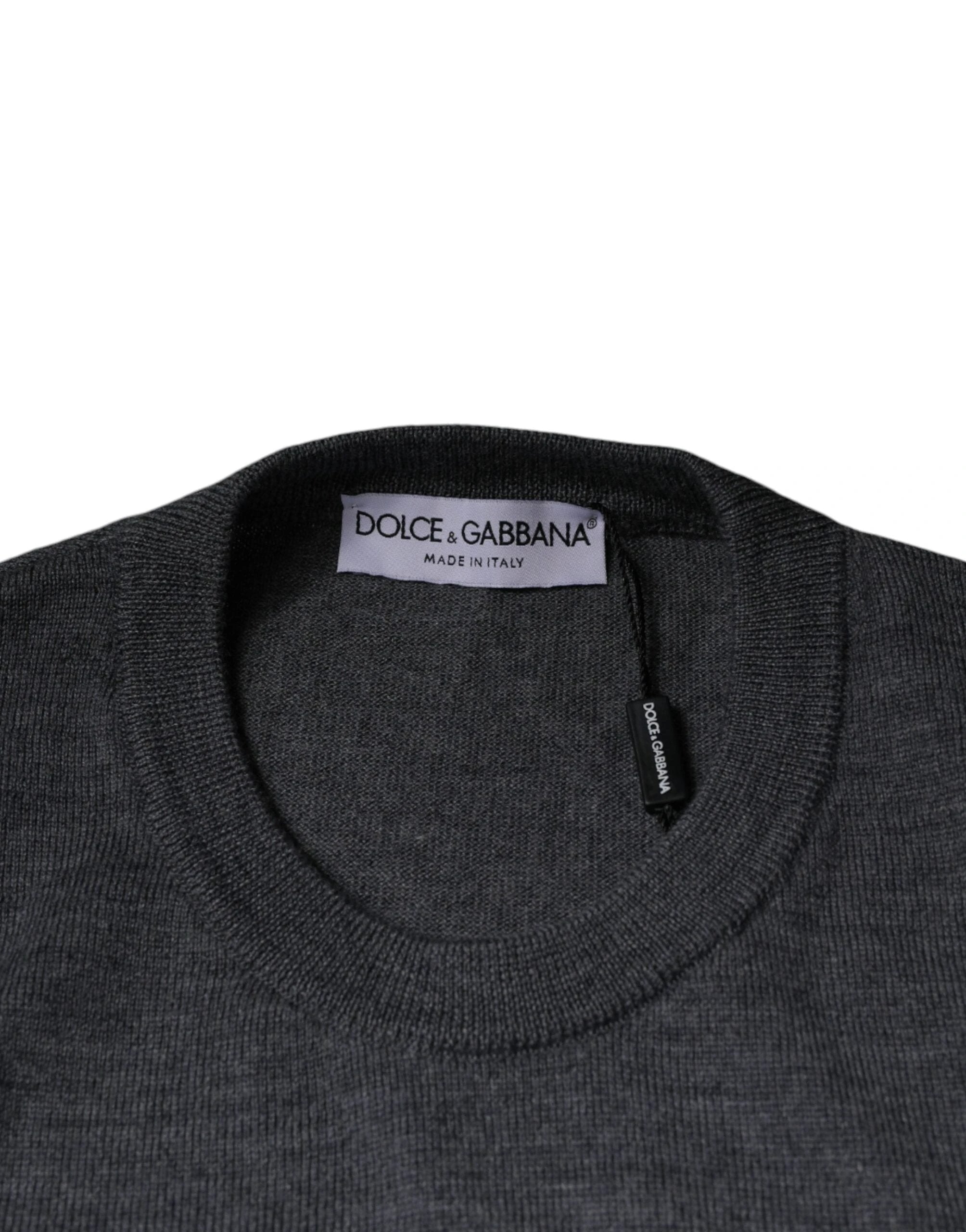 Dolce & Gabbana Dark Gray Wool Crew Neck Pullover Sweater by Dolce & Gabbana