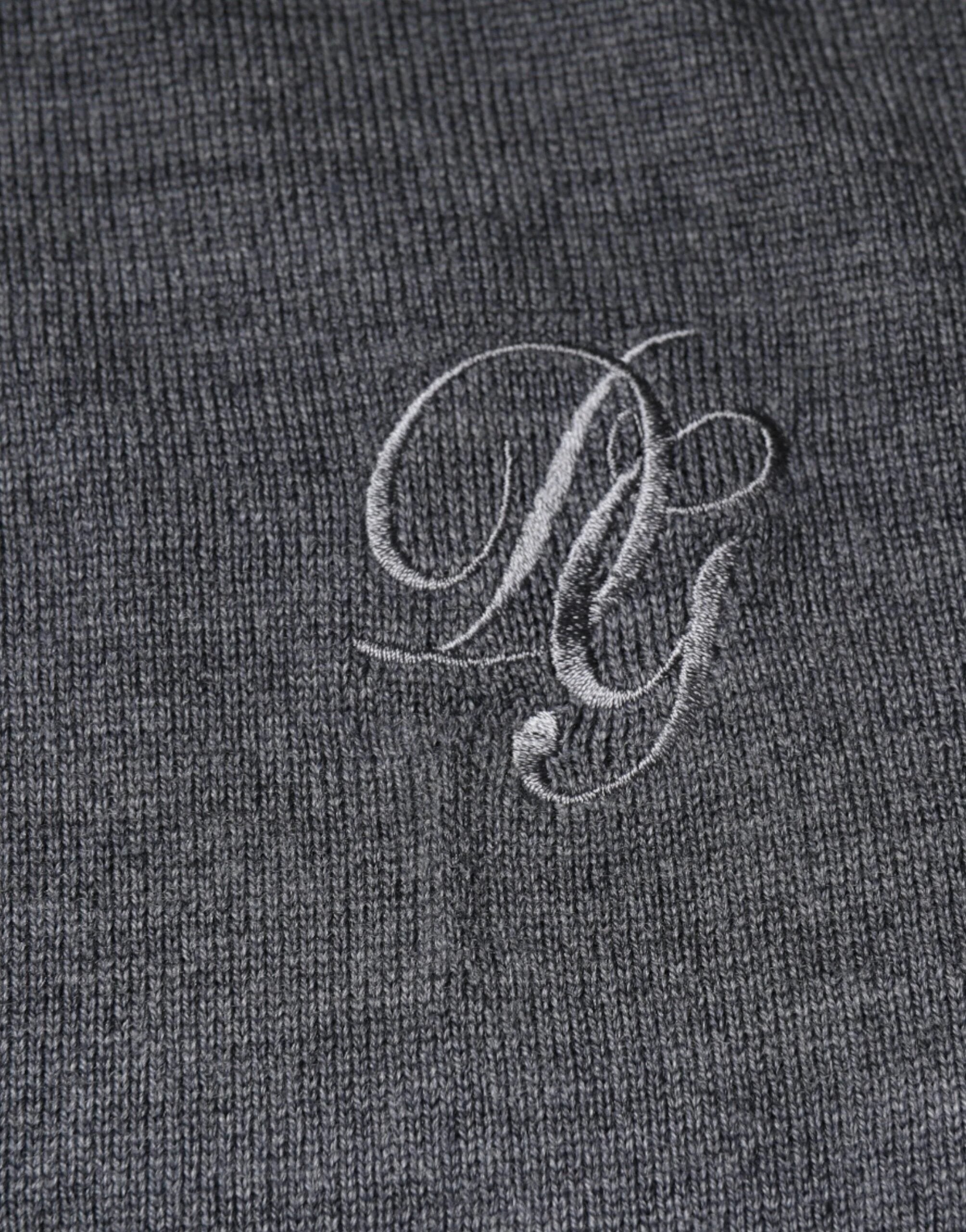 Dolce & Gabbana Dark Gray Wool Crew Neck Pullover Sweater by Dolce & Gabbana