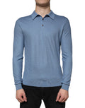 Dolce & Gabbana Sky Blue Silk Collared Men Pullover Sweater by Dolce & Gabbana