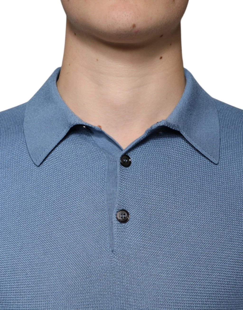 Dolce & Gabbana Sky Blue Silk Collared Men Pullover Sweater by Dolce & Gabbana