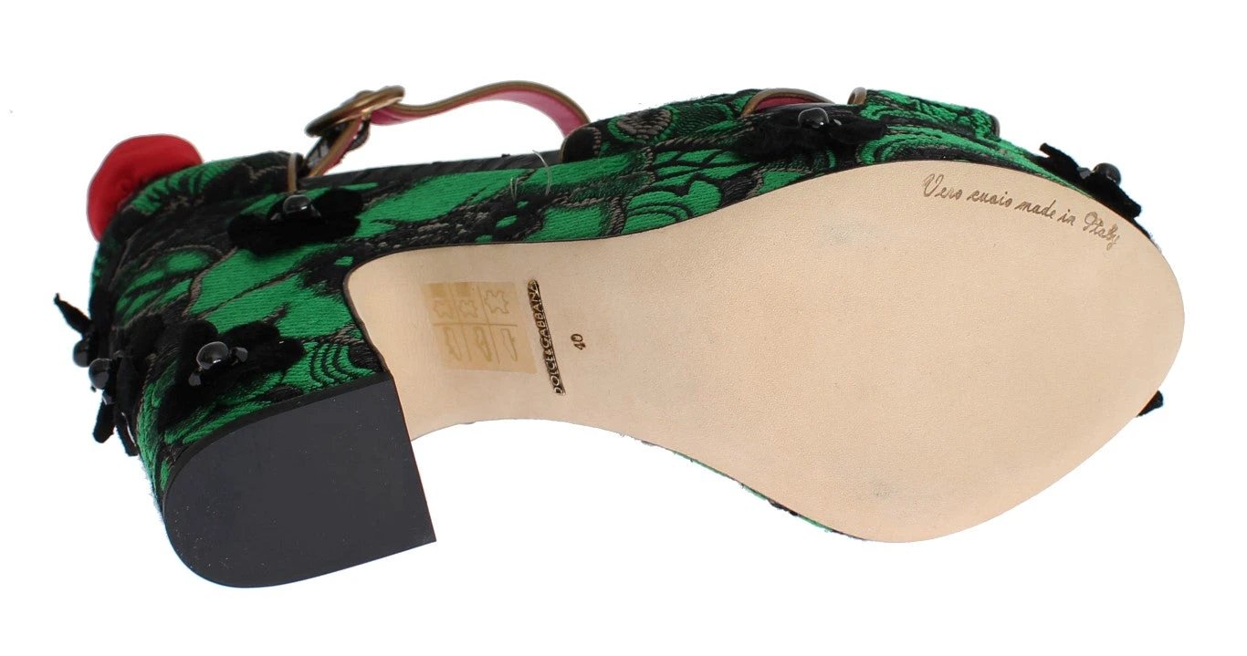 Dolce & Gabbana Green Brocade Snakeskin Roses Crystal Shoes by Dolce & Gabbana