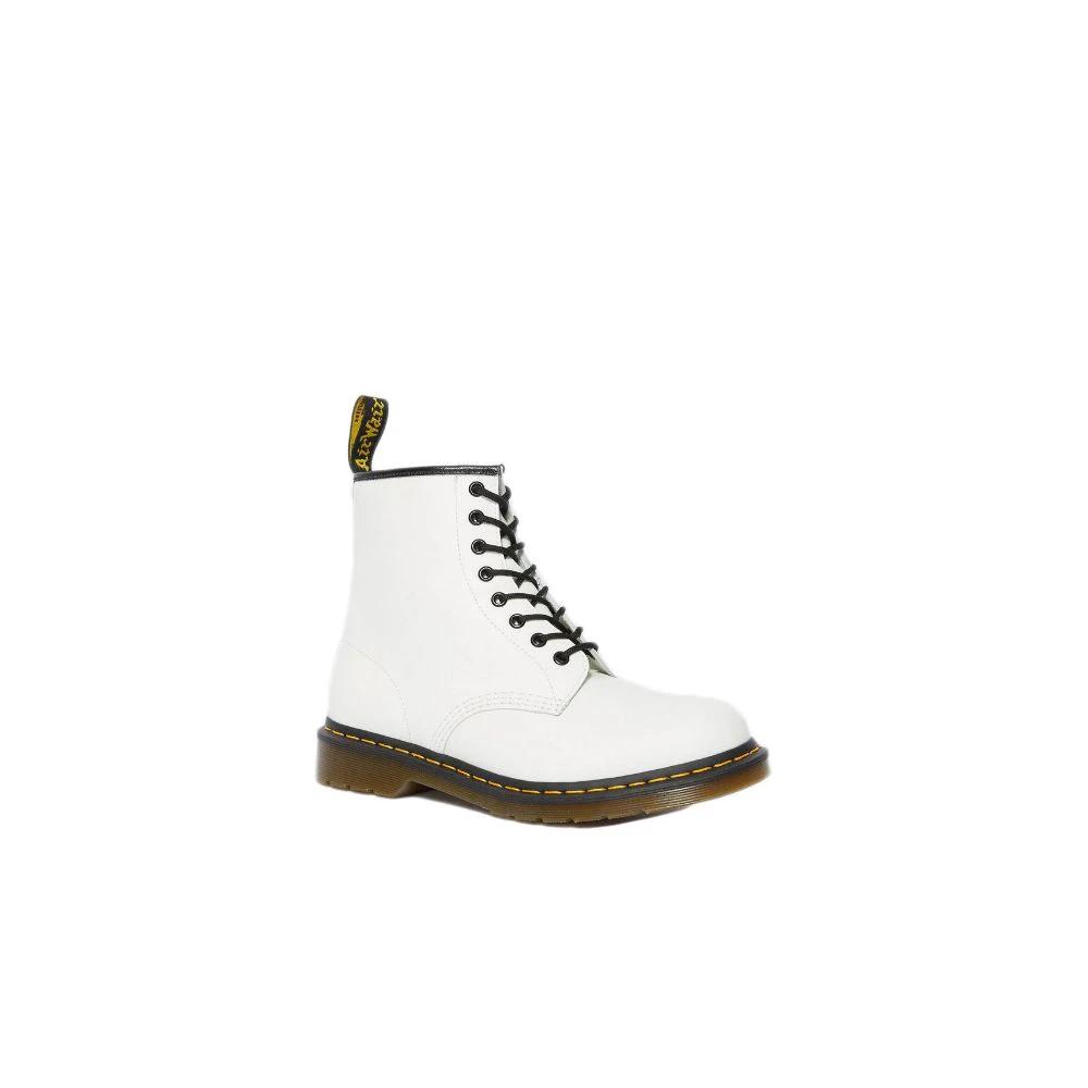 Dr. Martens White Leather Lace-Up Boots by Dr. Martens