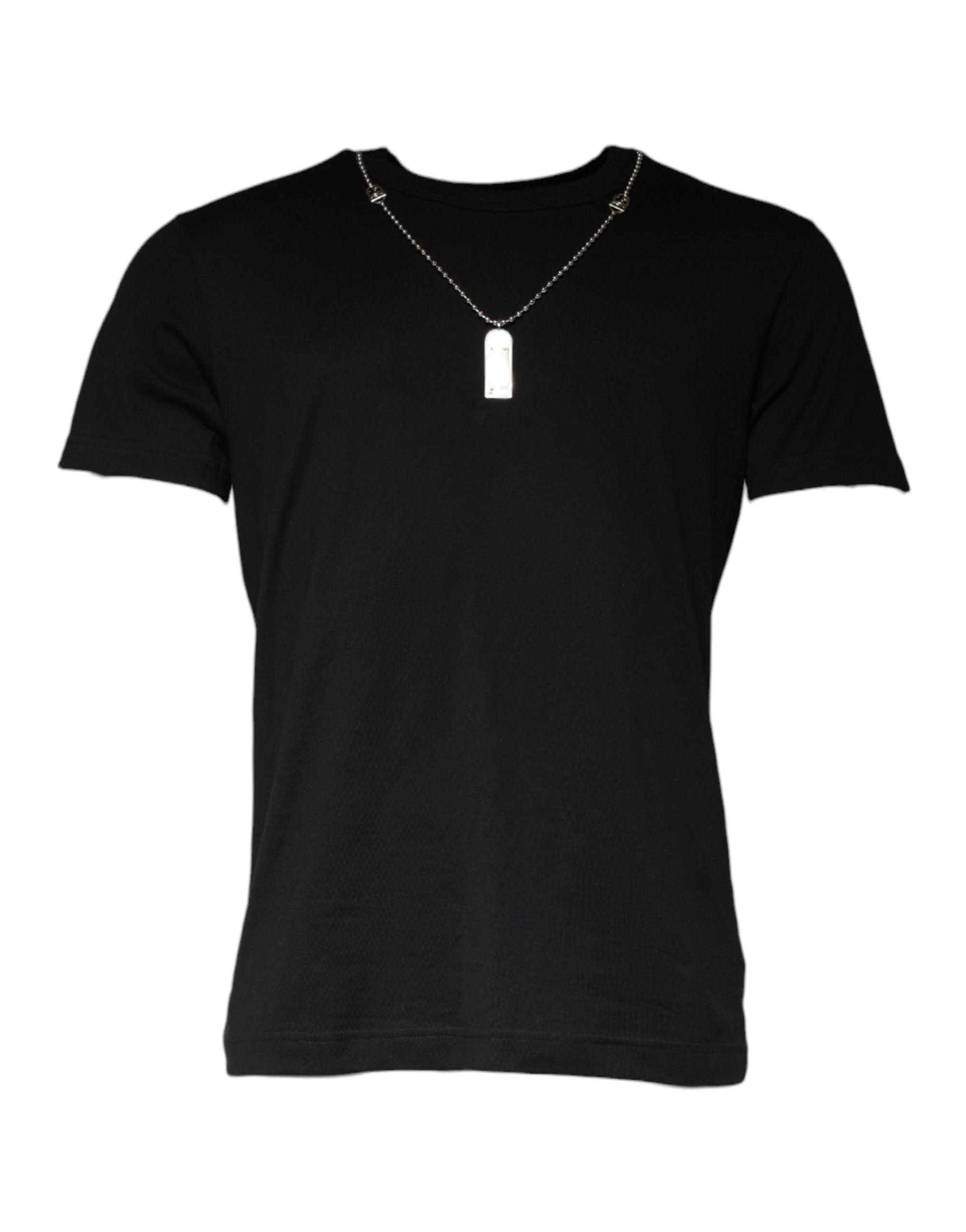 Dolce & Gabbana Black Cotton Necklace Embellished T-shirt by Dolce & Gabbana