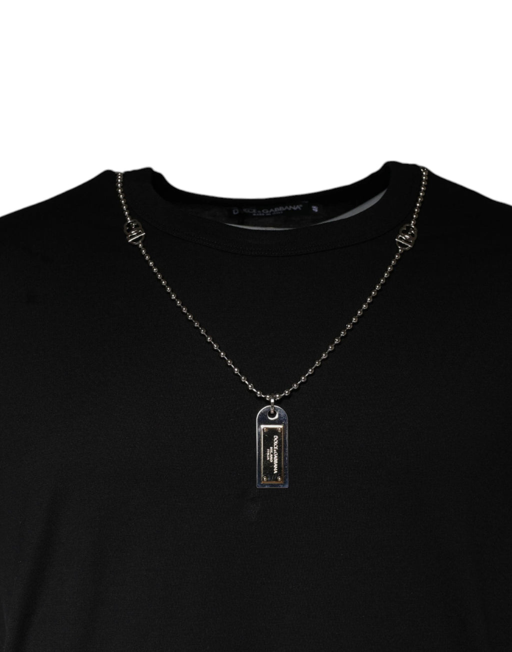 Dolce & Gabbana Black Cotton Necklace Embellished T-shirt by Dolce & Gabbana