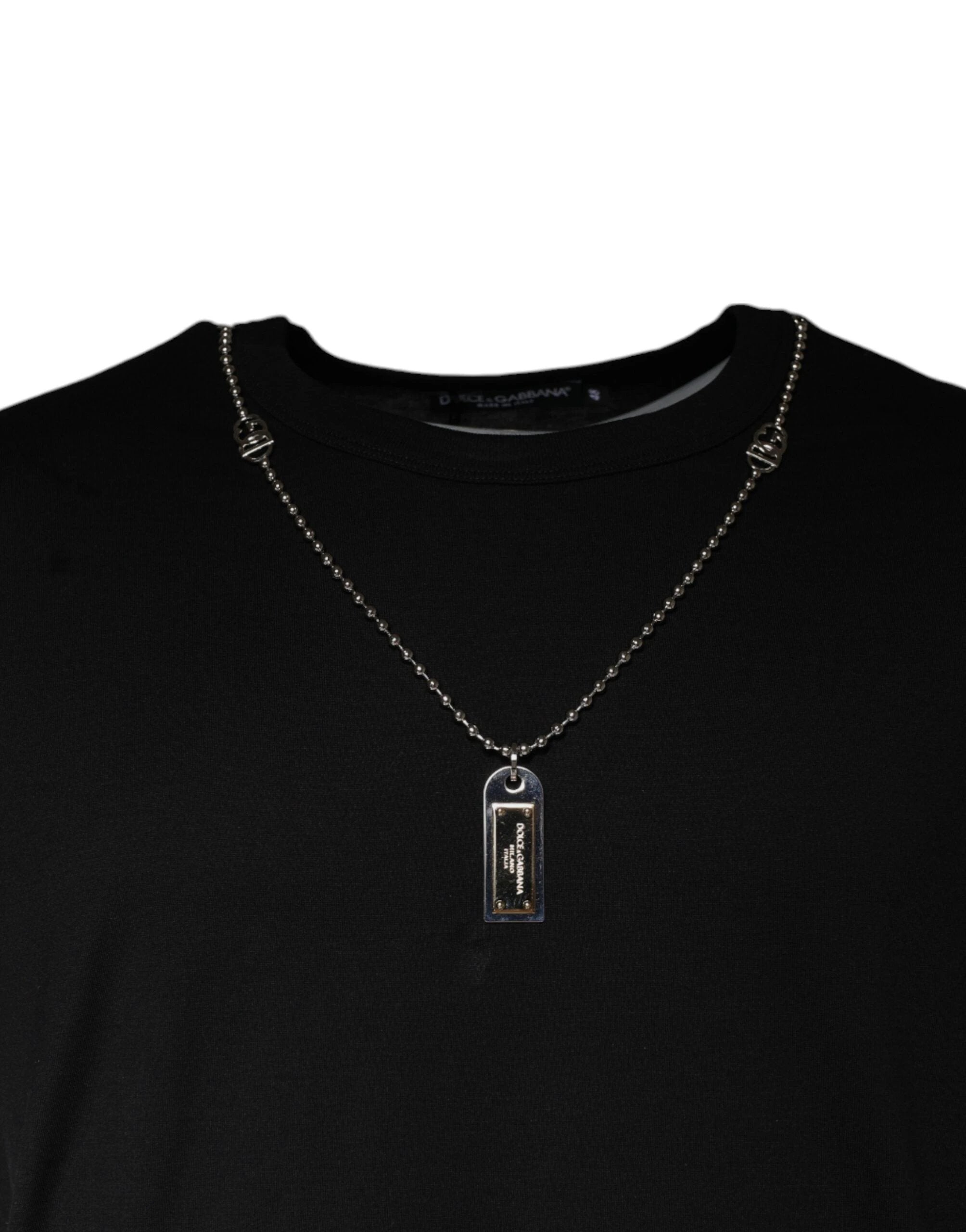 Dolce & Gabbana Black Cotton Necklace Embellished T-shirt by Dolce & Gabbana