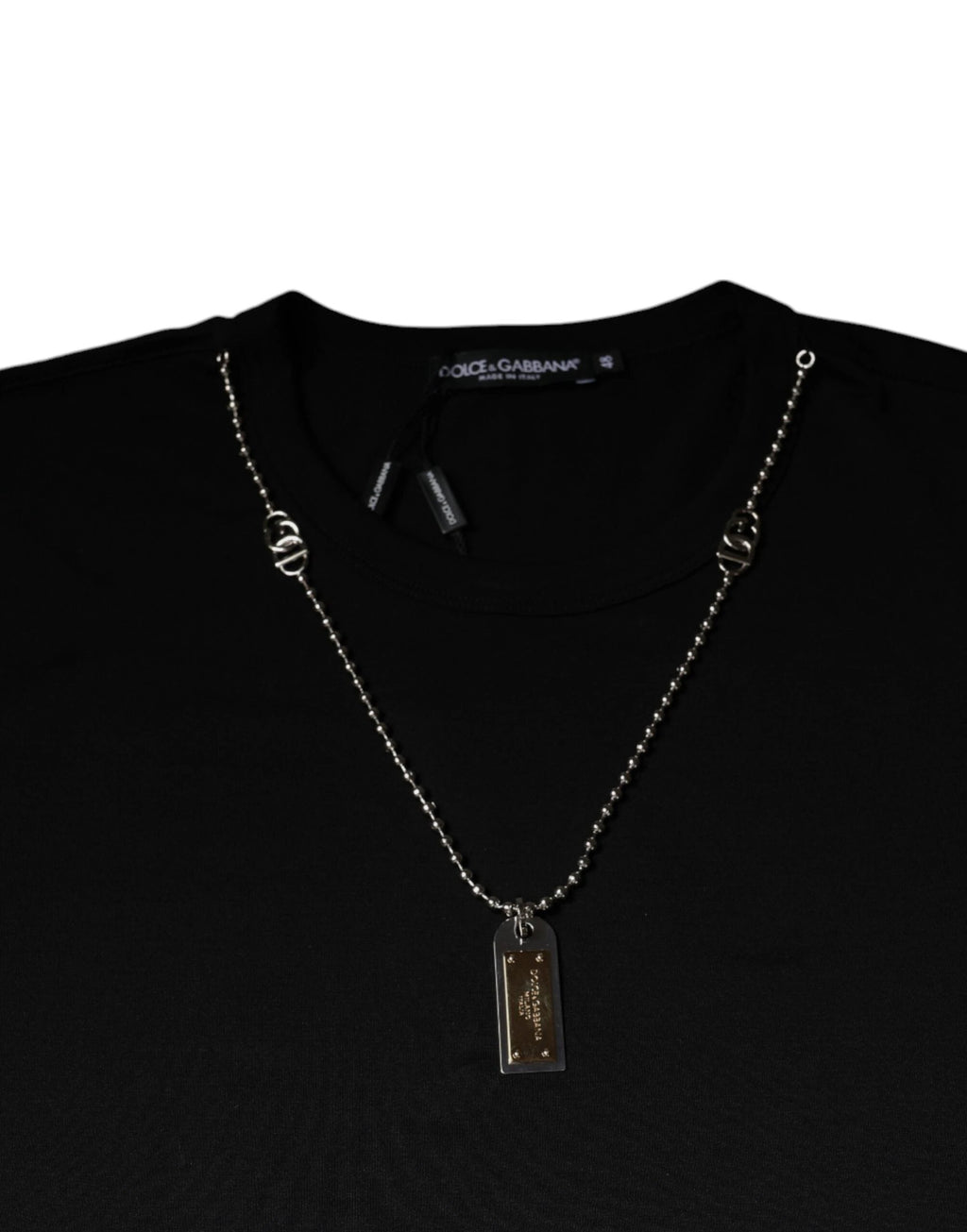 Dolce & Gabbana Black Cotton Necklace Embellished T-shirt by Dolce & Gabbana
