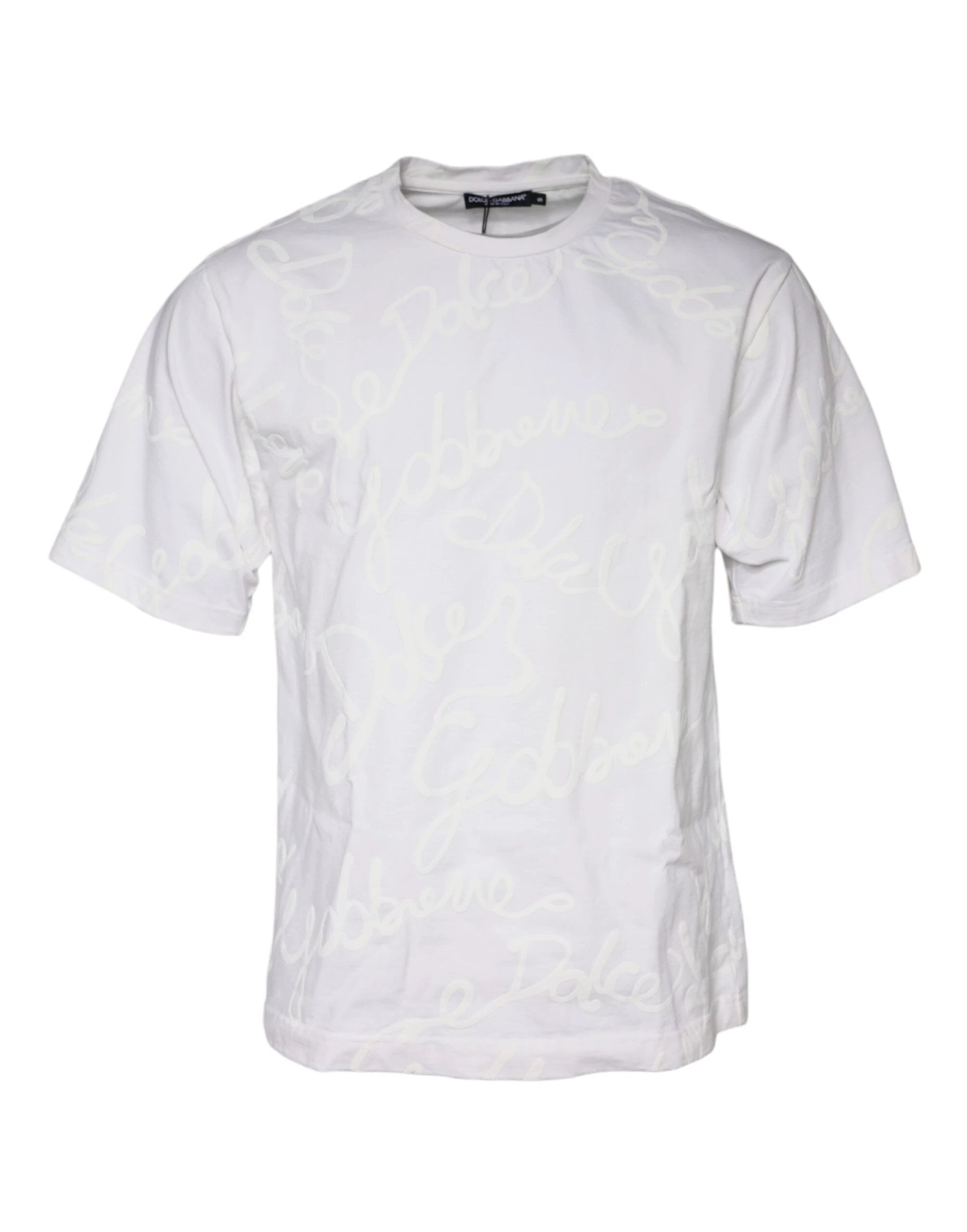 Dolce & Gabbana White Logo Print Cotton Crew Neck T-shirt by Dolce & Gabbana