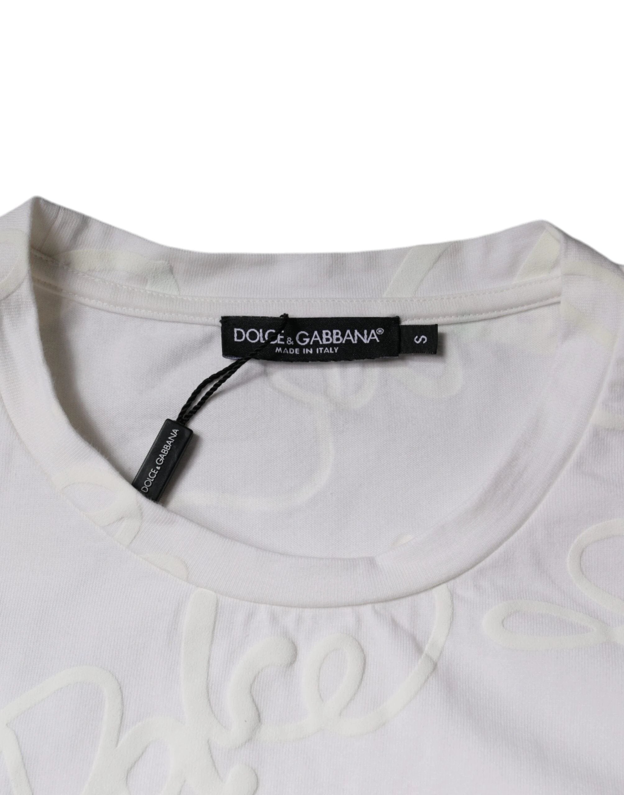 Dolce & Gabbana White Logo Print Cotton Crew Neck T-shirt by Dolce & Gabbana