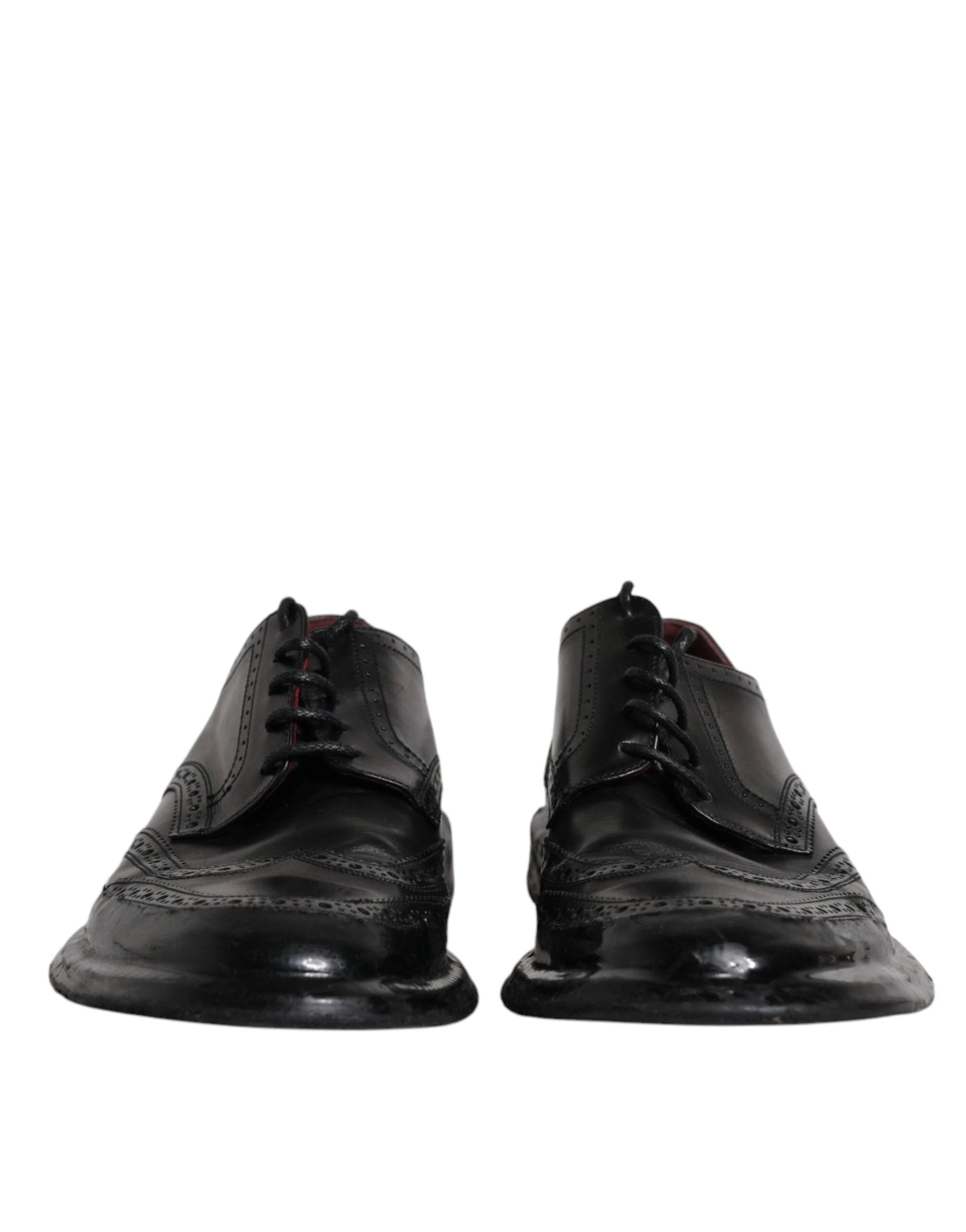 Dolce & Gabbana Black Leather Derby Wingtip Formal Shoes by Dolce & Gabbana