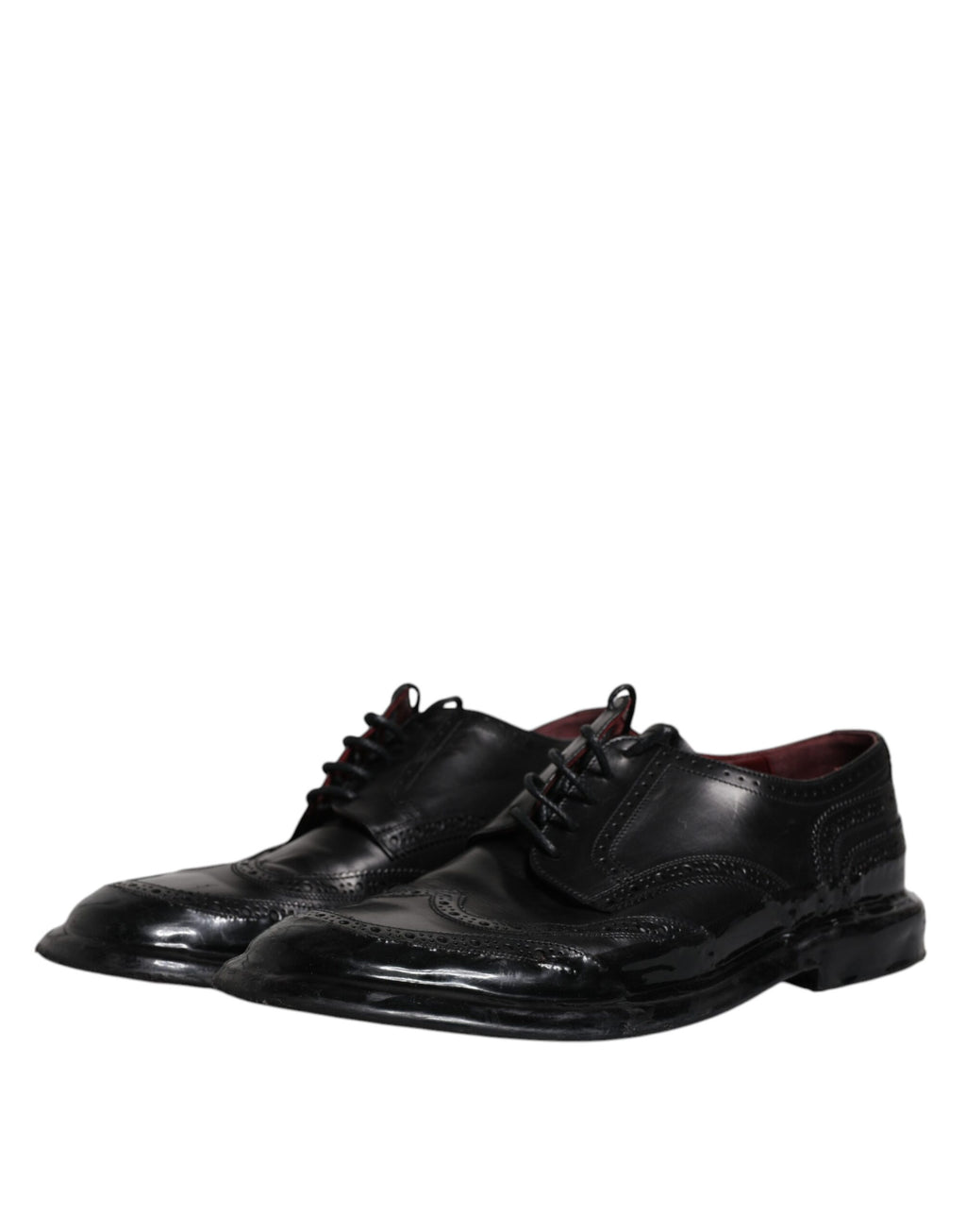 Dolce & Gabbana Black Leather Derby Wingtip Formal Shoes by Dolce & Gabbana
