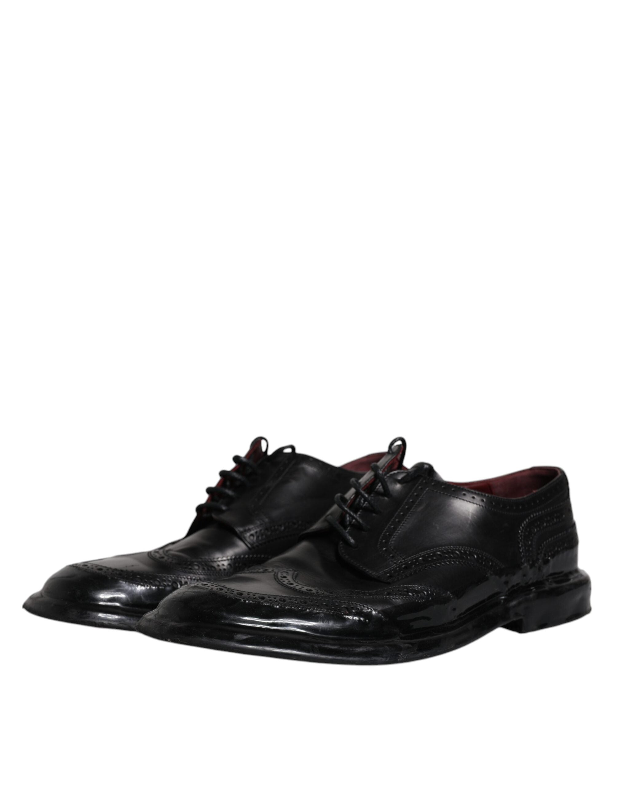Dolce & Gabbana Black Leather Derby Wingtip Formal Shoes by Dolce & Gabbana