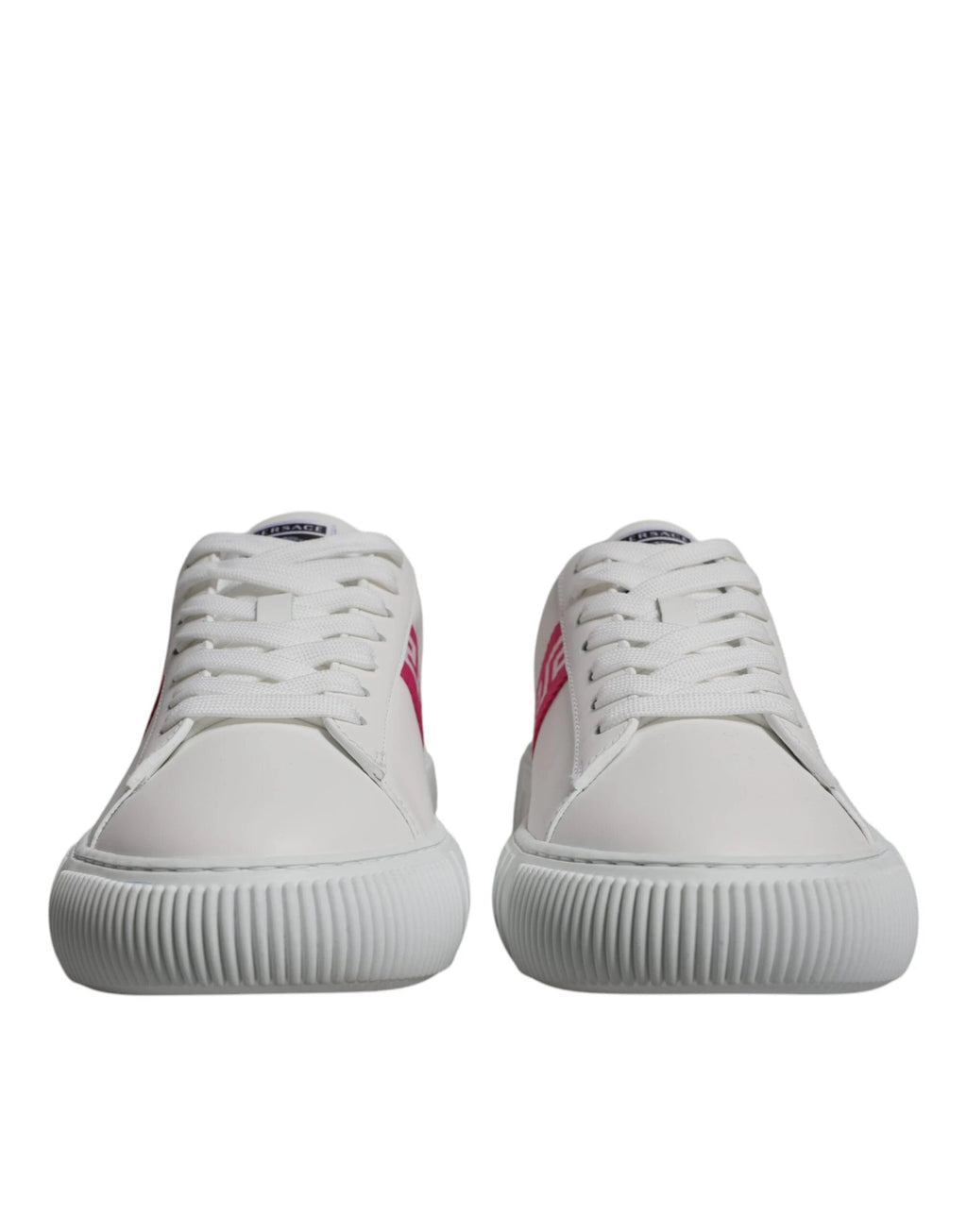 Versace White Pink Greca Print Platform Low Top Sneakers Shoes by Versace