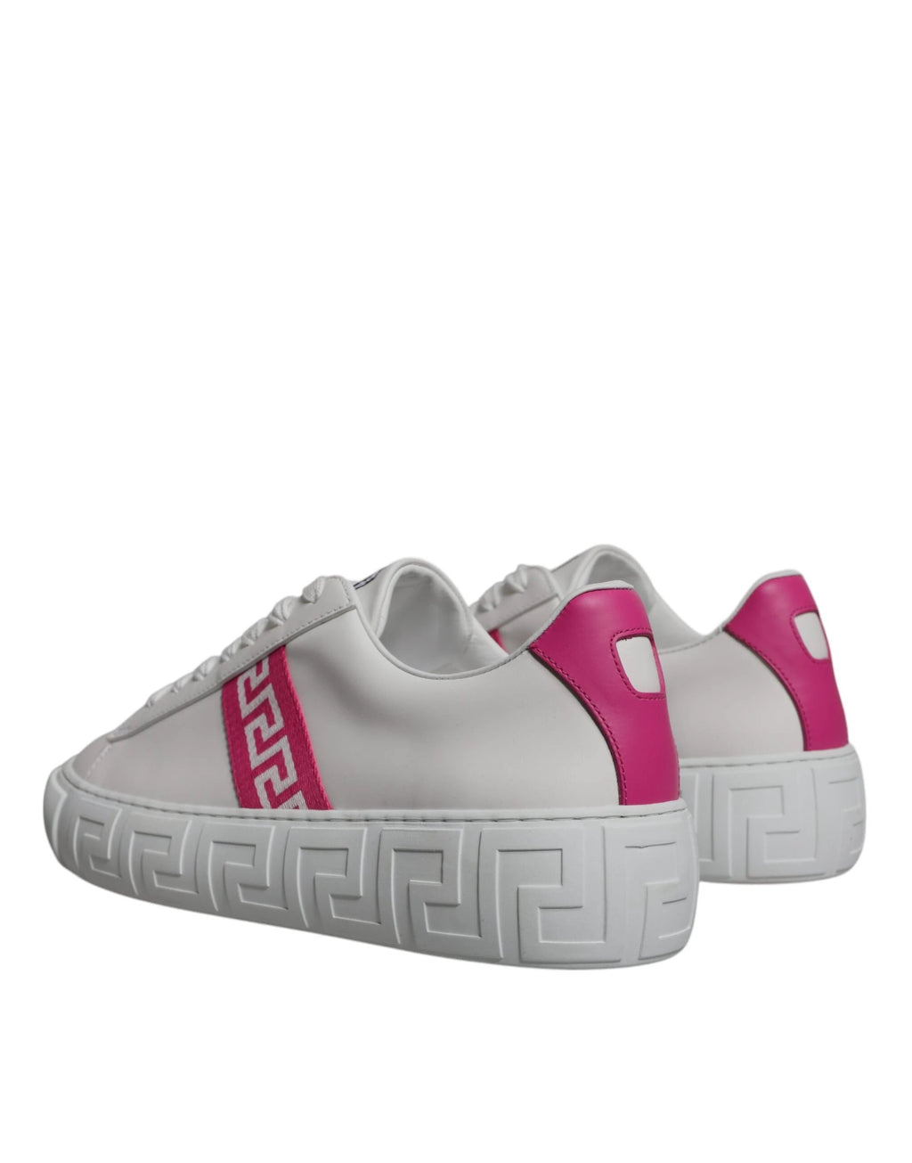 Versace White Pink Greca Print Platform Low Top Sneakers Shoes by Versace