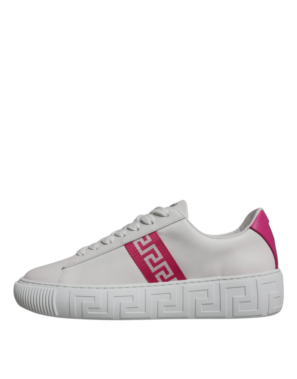 Versace White Pink Greca Print Platform Low Top Sneakers Shoes by Versace