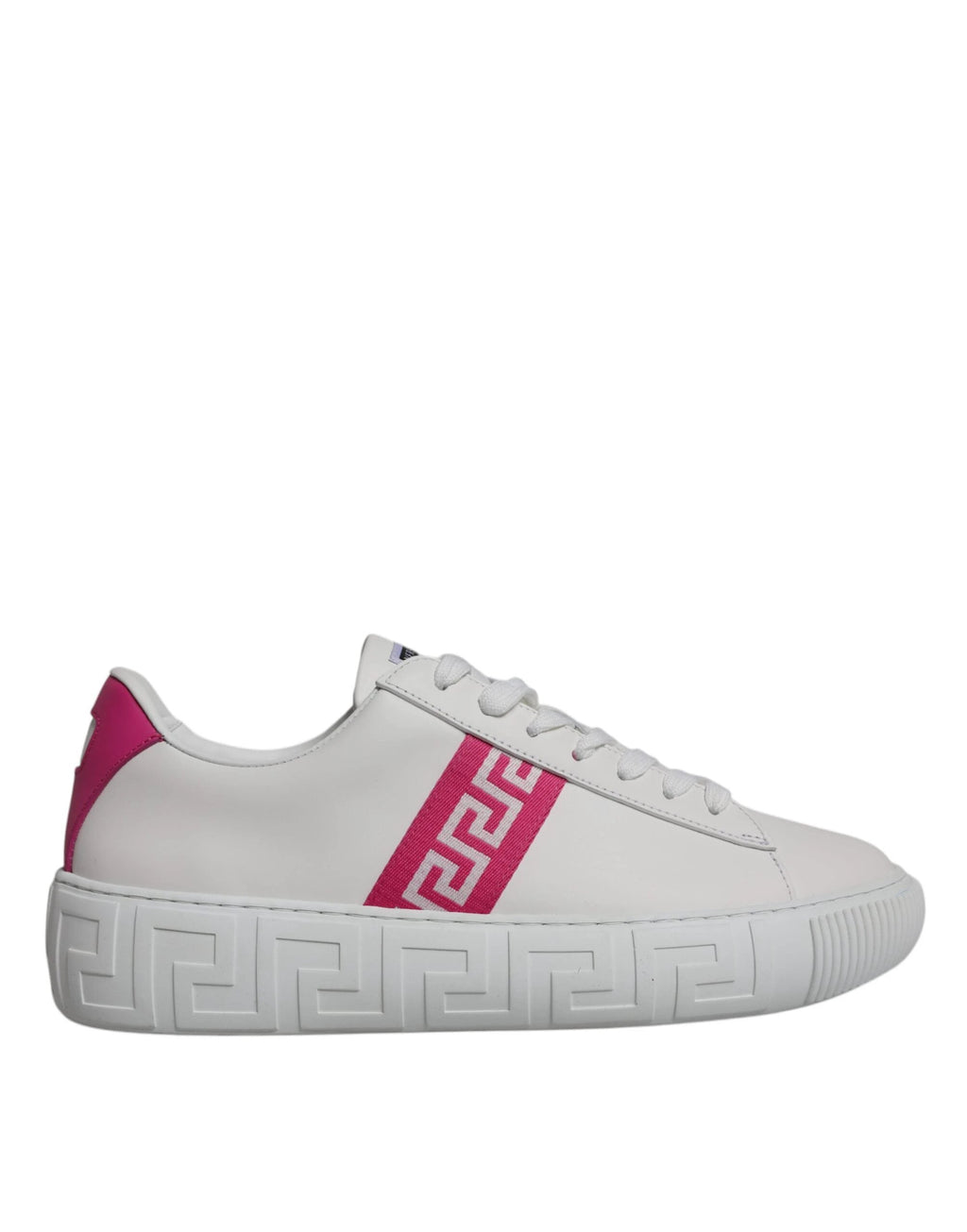 Versace White Pink Greca Print Platform Low Top Sneakers Shoes by Versace