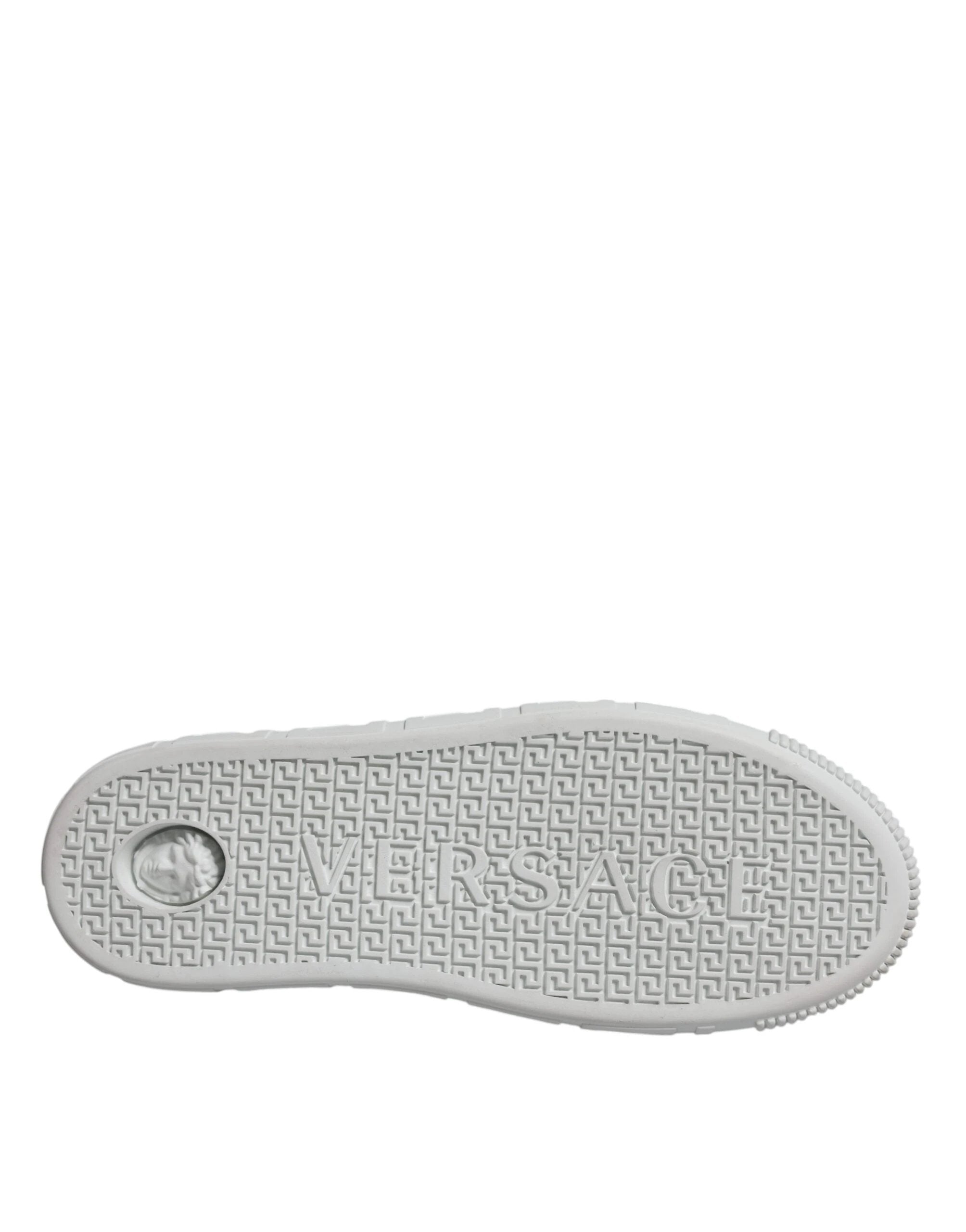 Versace White Pink Greca Print Platform Low Top Sneakers Shoes by Versace