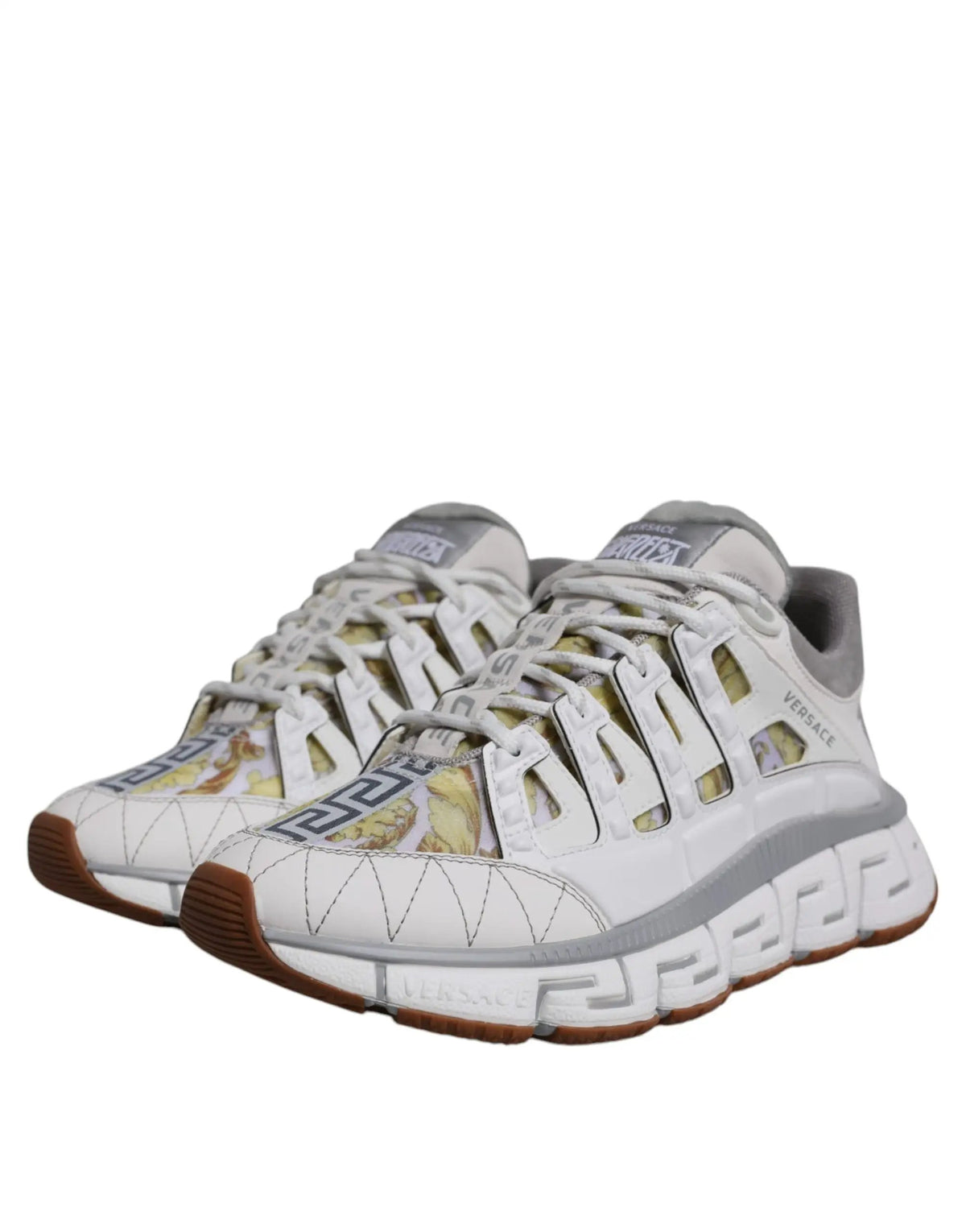 Versace Versace White Trigreca Barocco Print Low Top Sneakers Shoes