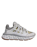 Versace White Trigreca Barocco Print Low Top Sneakers Shoes by Versace