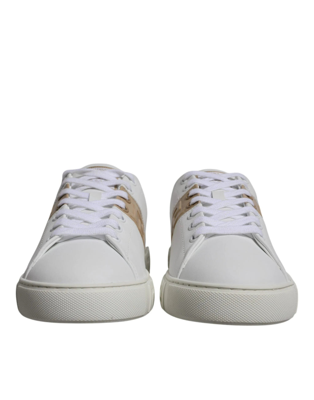Versace White Brown Greca Print TPU Low Top Men Sneakers Shoes by Versace