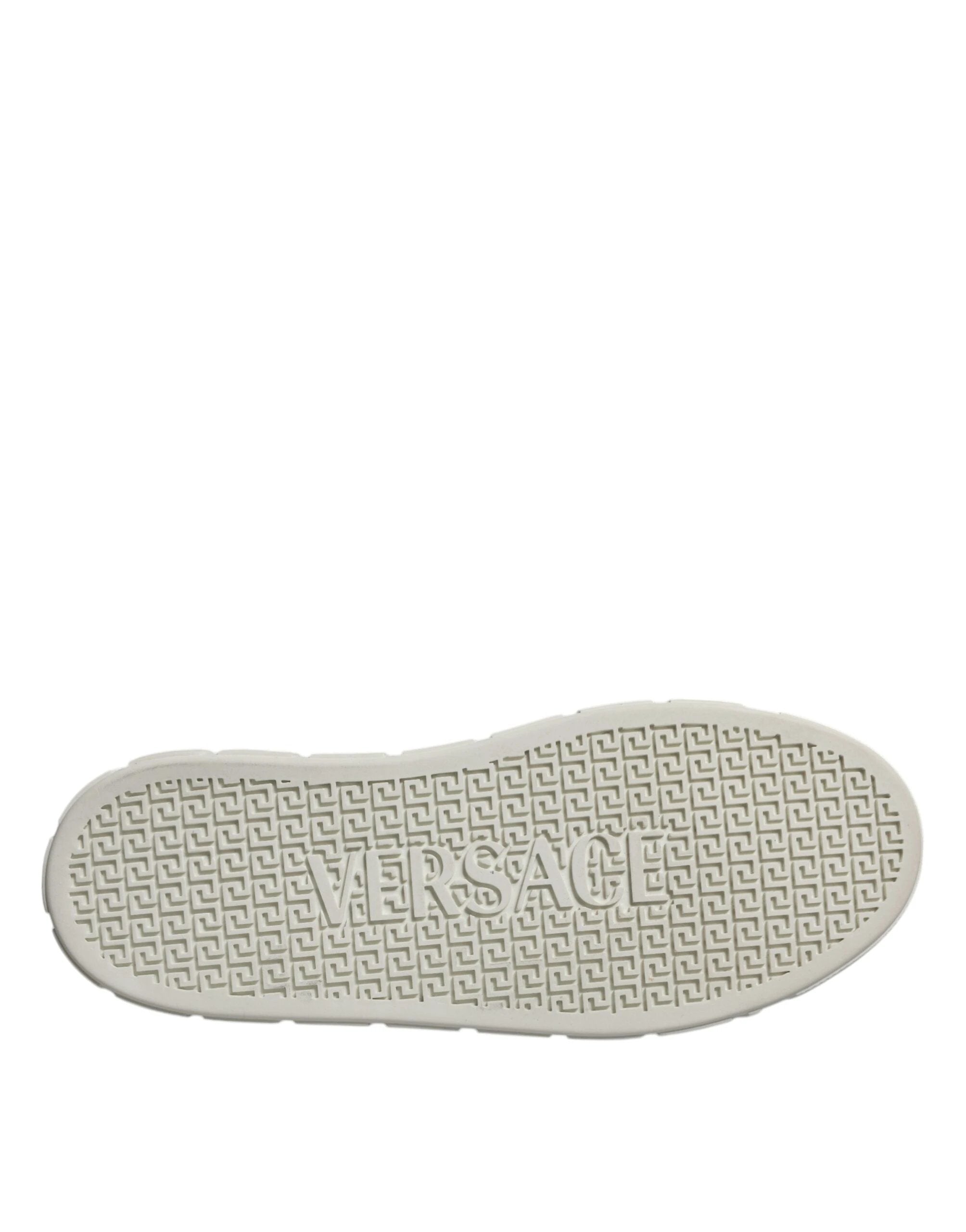 Versace White Brown Greca Print TPU Low Top Men Sneakers Shoes by Versace