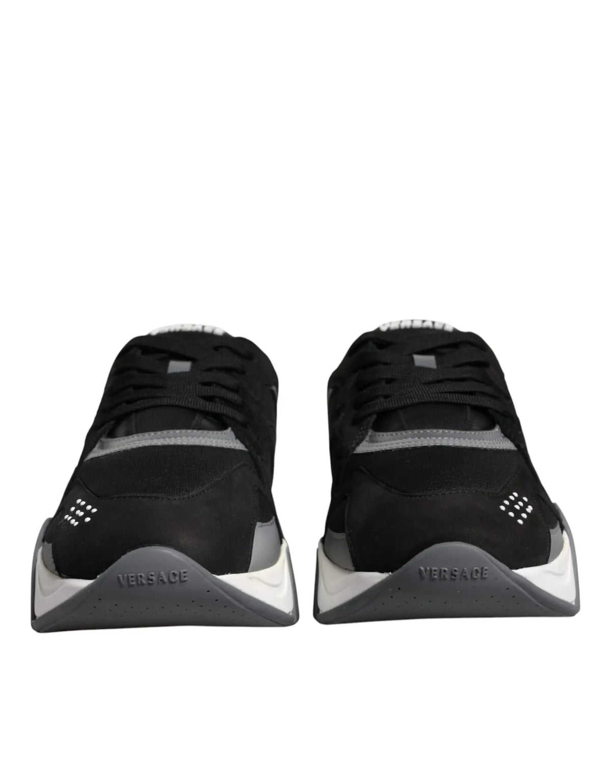 Versace Versace Black Leather Neoprene Chunky Low Top Sneakers Squalo Shoes