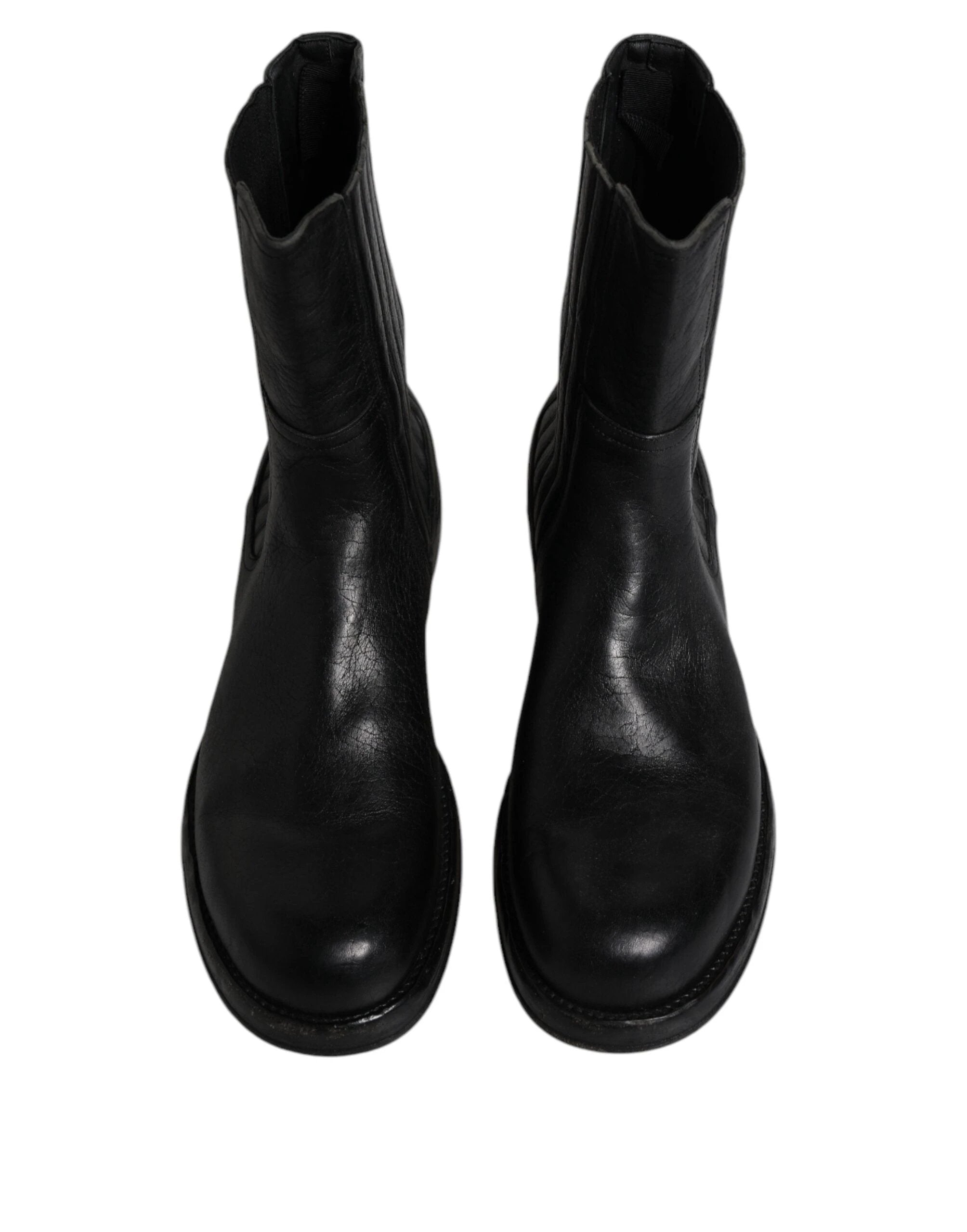 Dolce & Gabbana Black Horse Leather Mid Calf Boots Shoes by Dolce & Gabbana