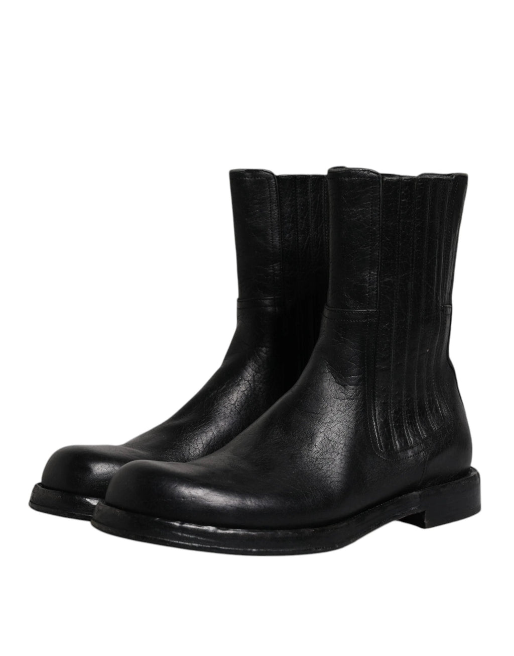 Dolce & Gabbana Black Horse Leather Mid Calf Boots Shoes by Dolce & Gabbana