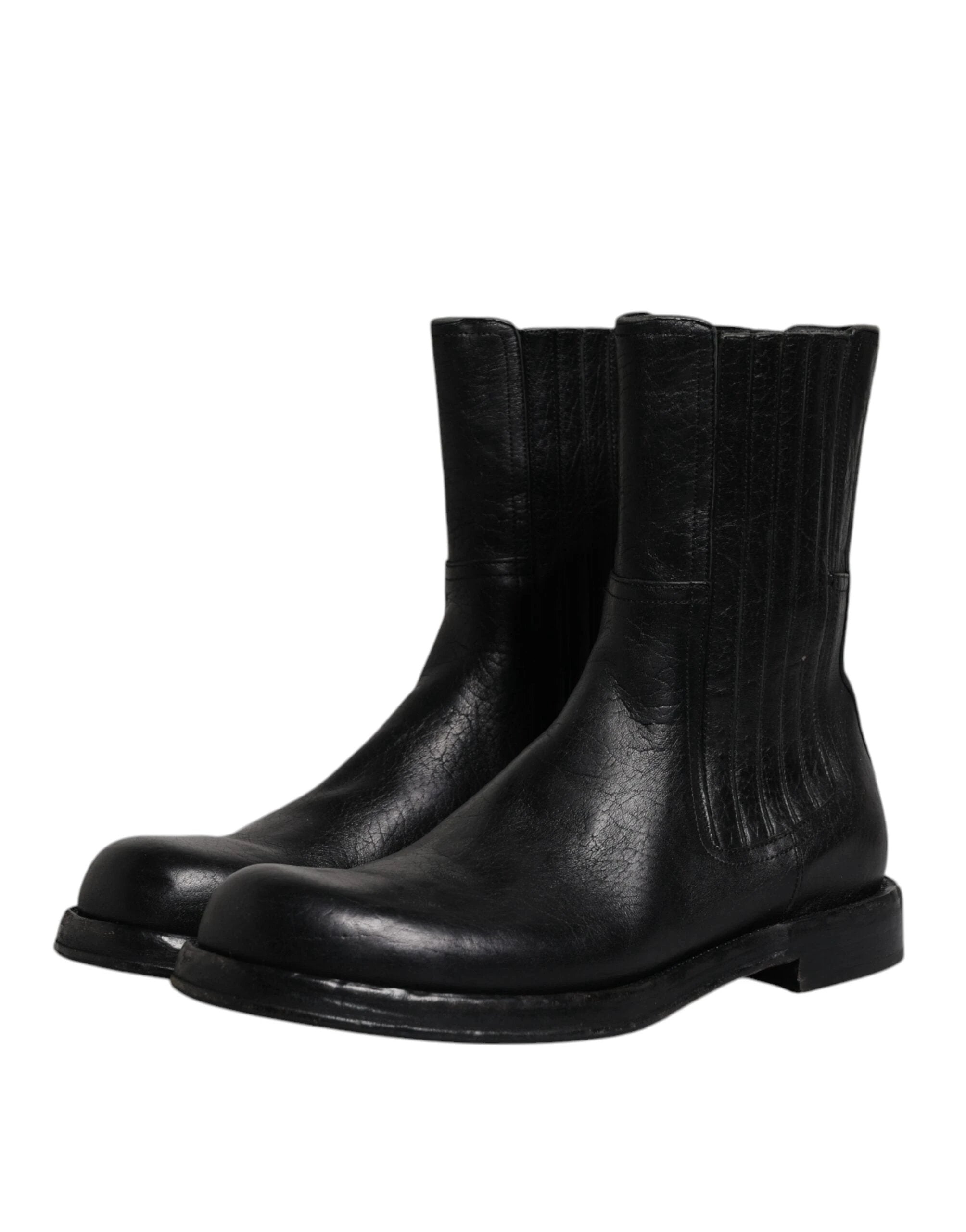 Dolce & Gabbana Black Horse Leather Mid Calf Boots Shoes by Dolce & Gabbana