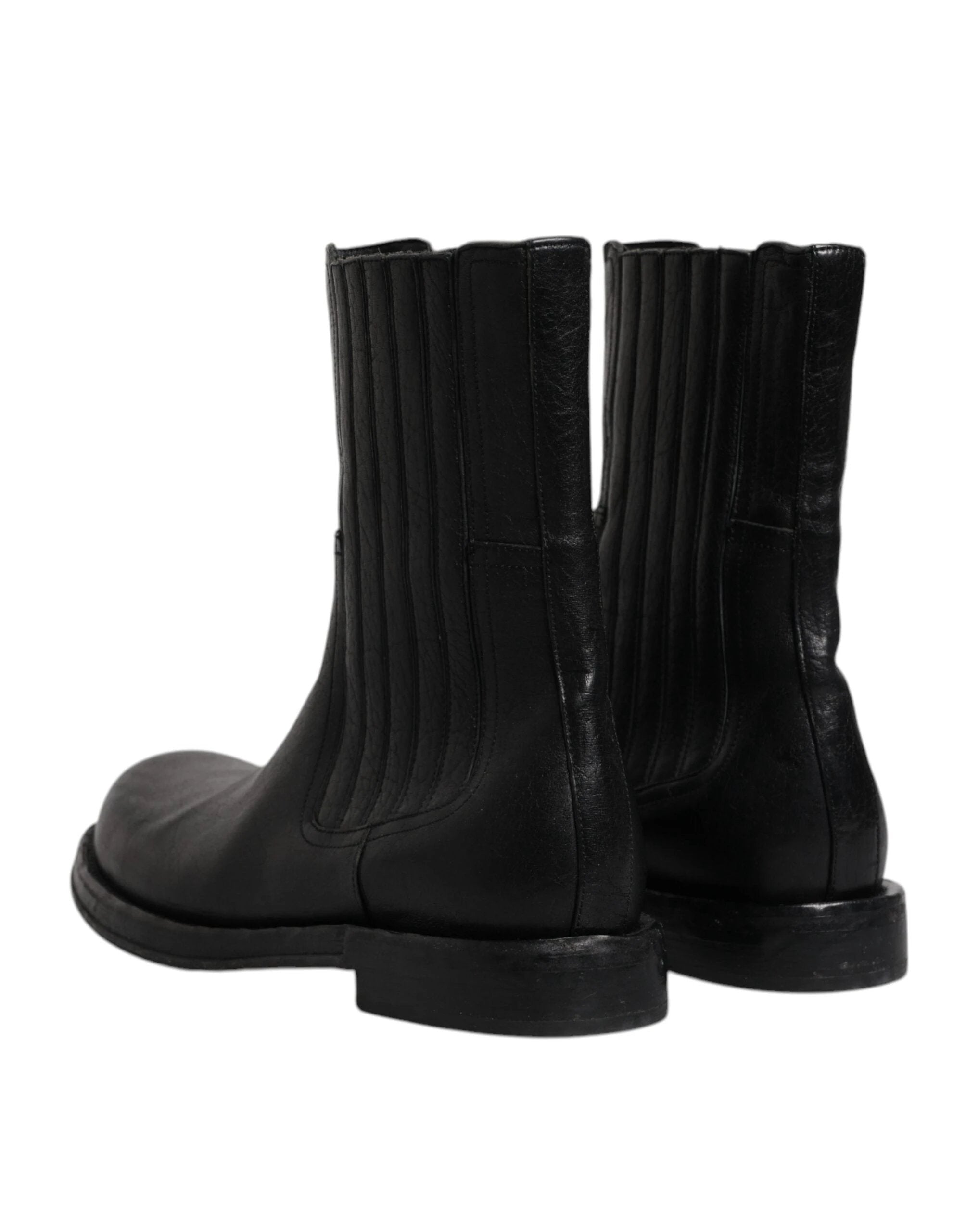 Dolce & Gabbana Black Horse Leather Mid Calf Boots Shoes by Dolce & Gabbana