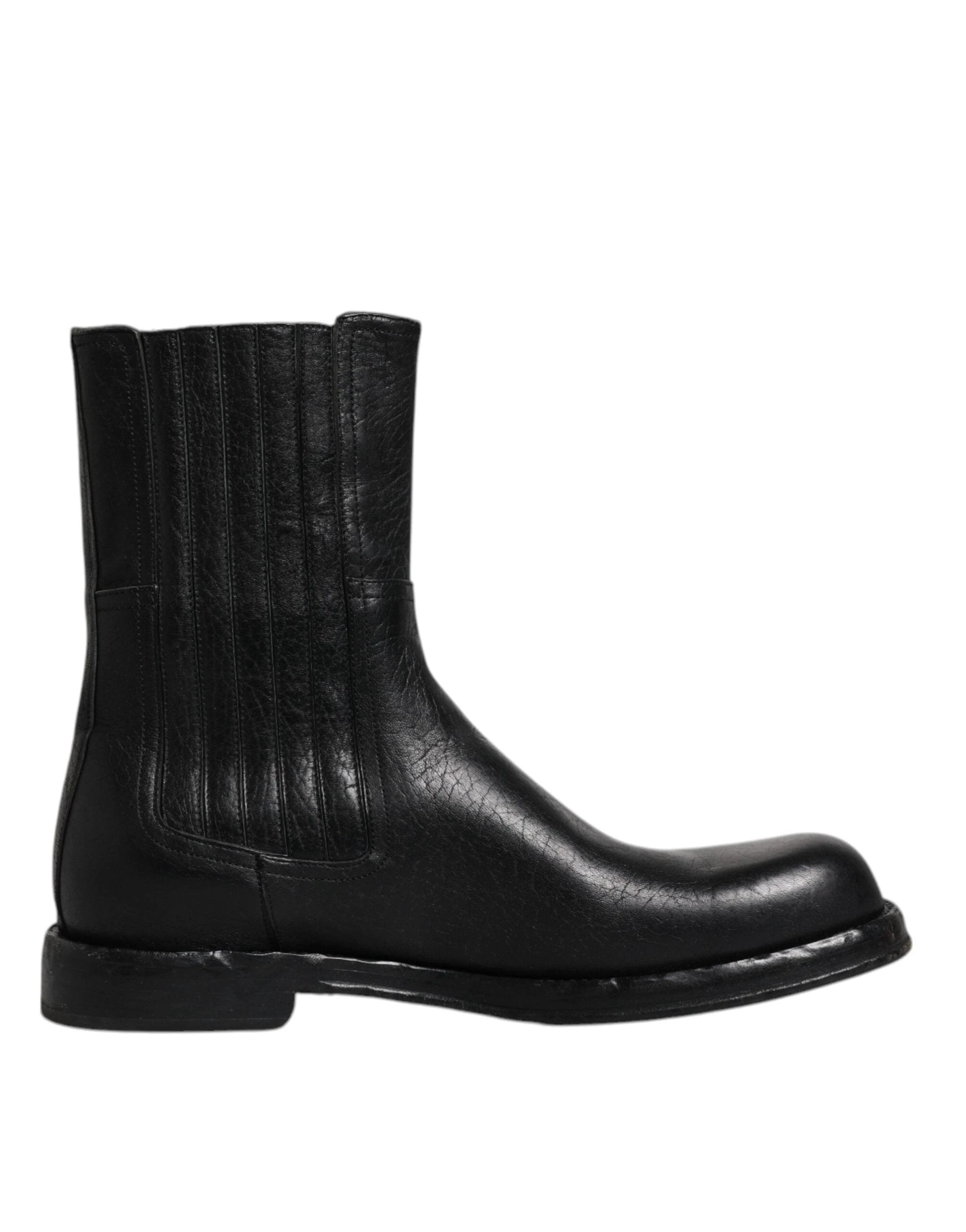 Dolce & Gabbana Black Horse Leather Mid Calf Boots Shoes by Dolce & Gabbana