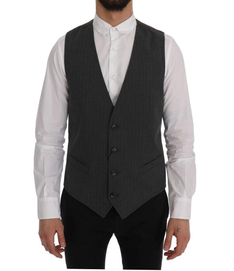Dolce & Gabbana Gray STAFF Cotton Striped Vest by Dolce & Gabbana
