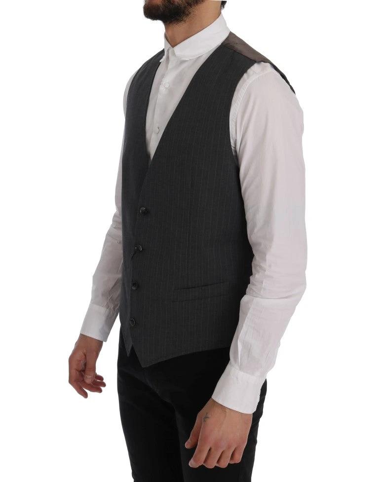Dolce & Gabbana Gray STAFF Cotton Striped Vest by Dolce & Gabbana