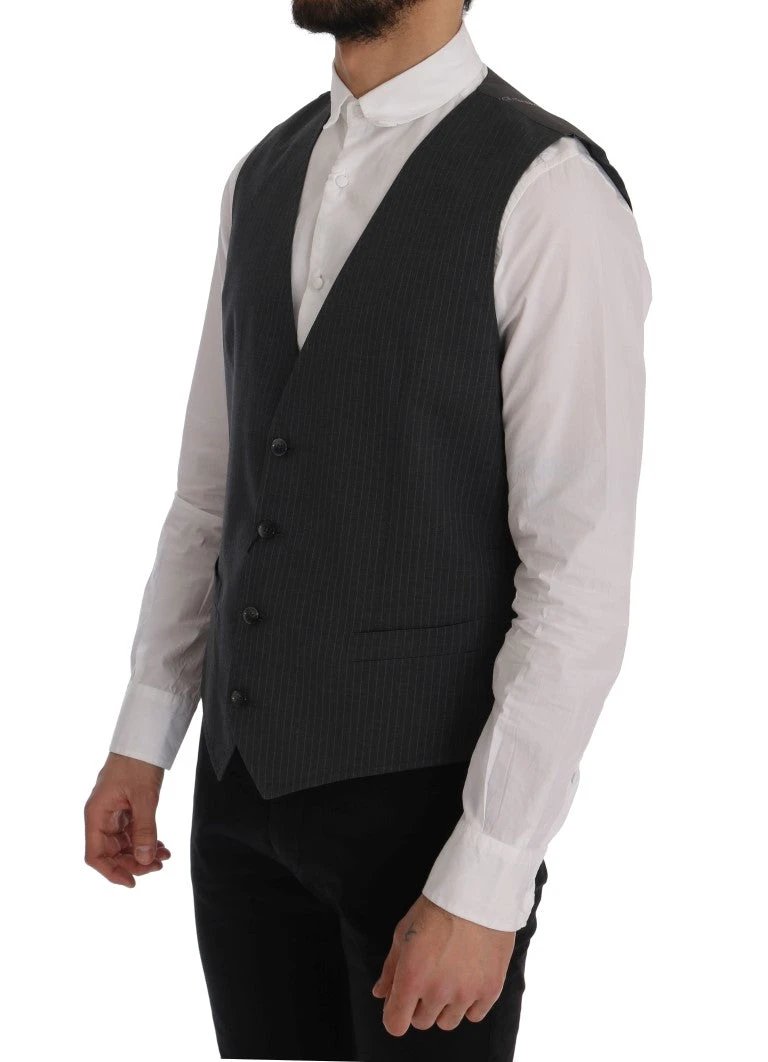 Dolce & Gabbana Gray STAFF Cotton Striped Vest by Dolce & Gabbana