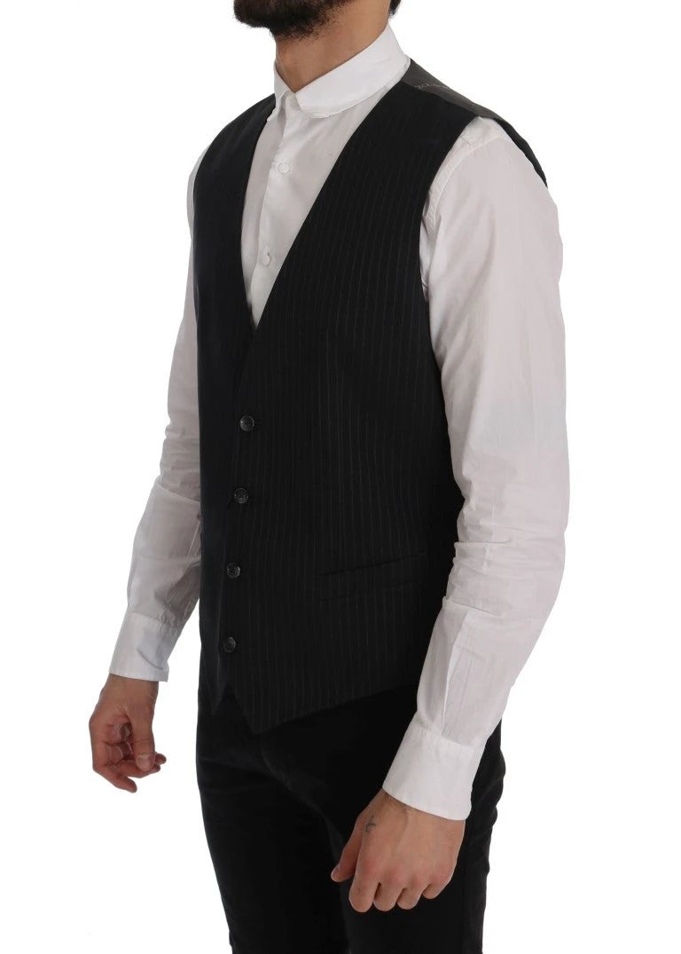Dolce & Gabbana Gray STAFF Cotton Striped Vest by Dolce & Gabbana