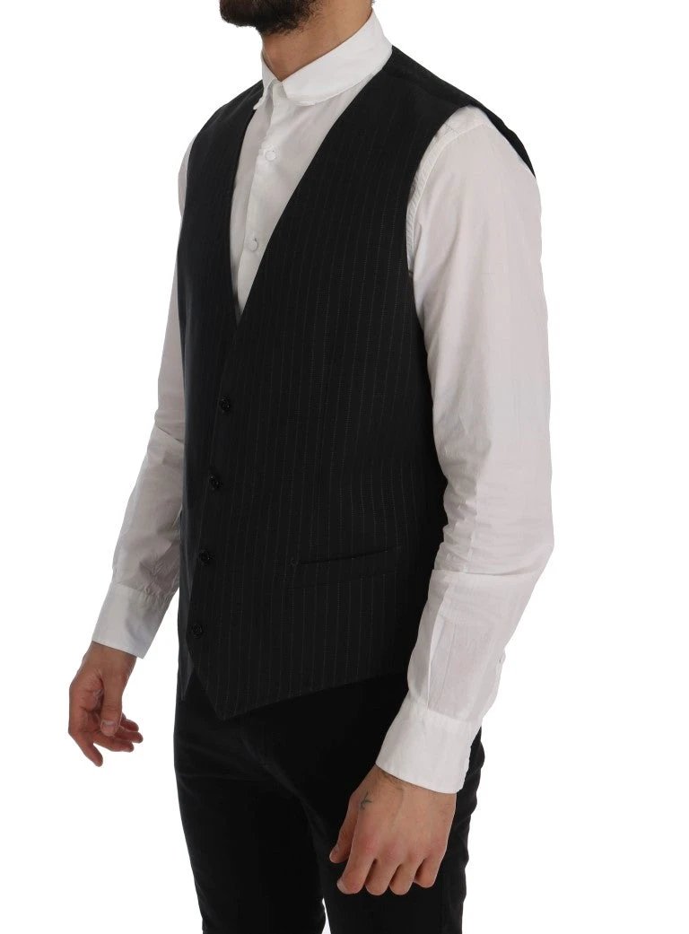 Dolce & Gabbana Gray STAFF Cotton Striped Vest by Dolce & Gabbana