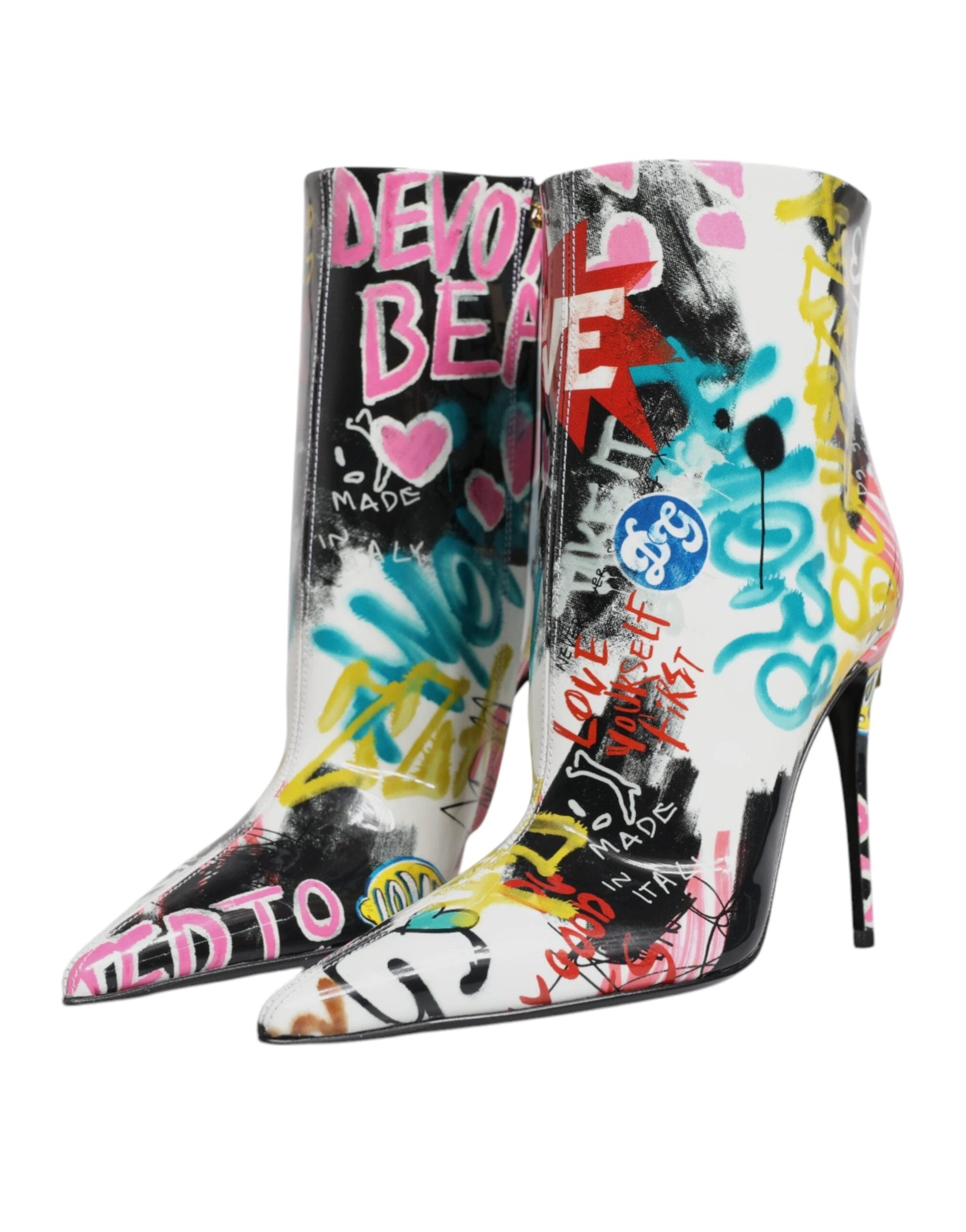 Dolce & Gabbana Multicolor Graffiti Keira Mid Calf Boots Shoes by Dolce & Gabbana