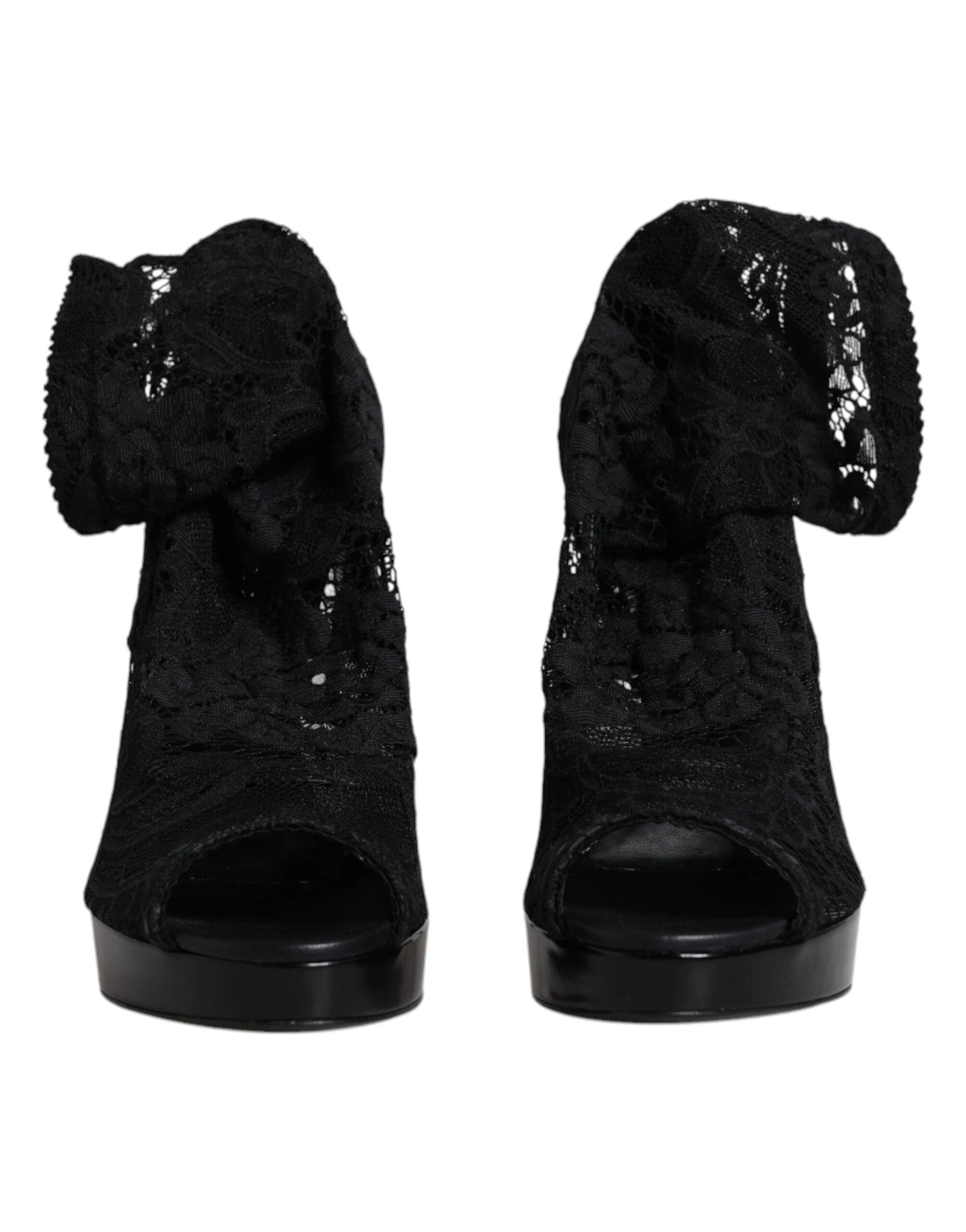 Dolce & Gabbana Black Stretch Taormina Lace Boots Shoes by Dolce & Gabbana
