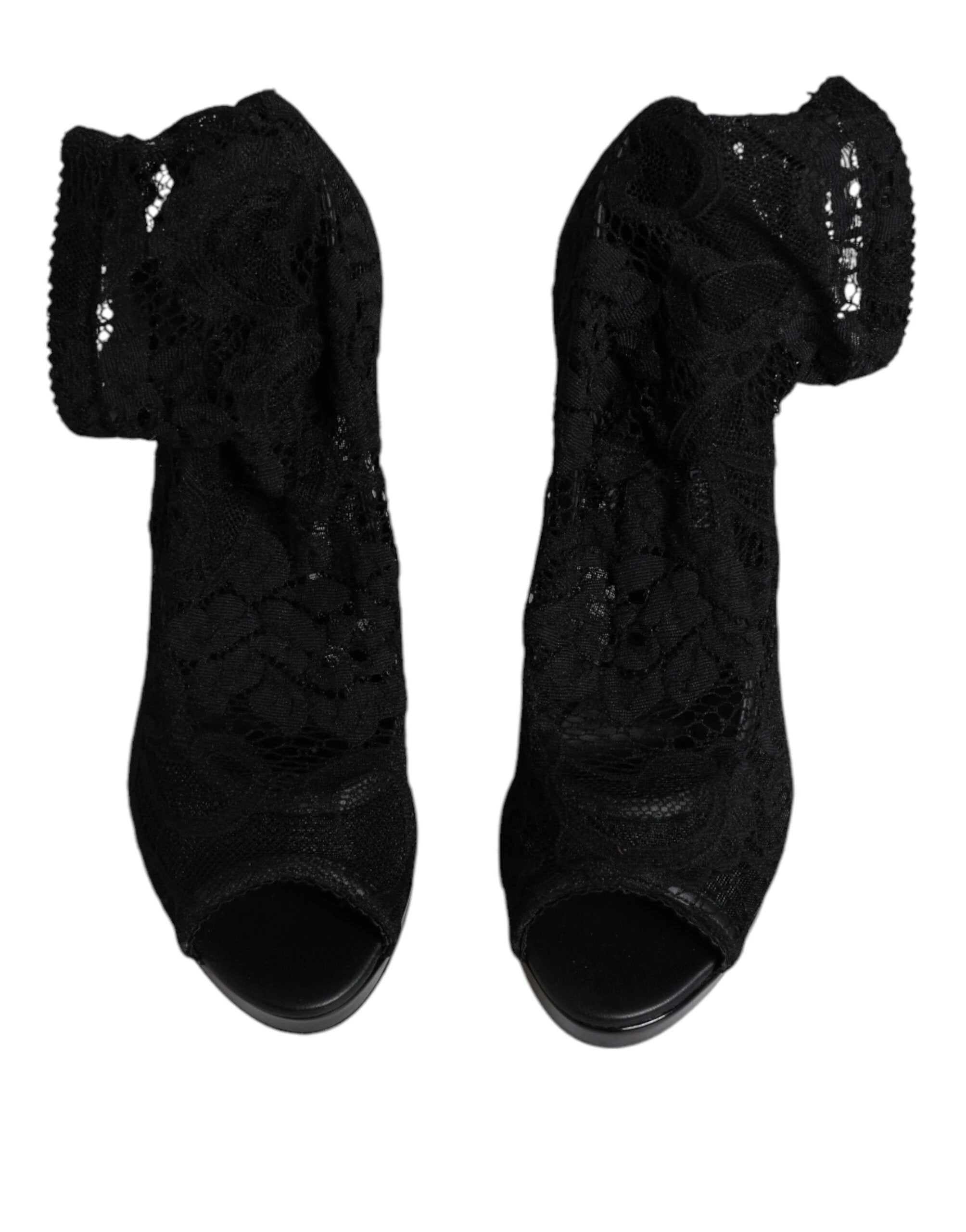 Dolce & Gabbana Black Stretch Taormina Lace Boots Shoes by Dolce & Gabbana