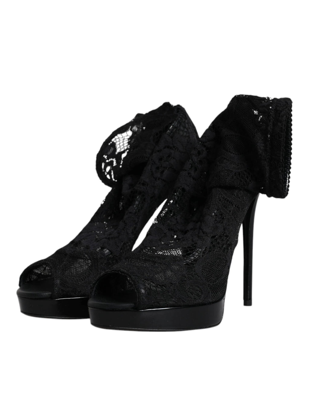 Dolce & Gabbana Black Stretch Taormina Lace Boots Shoes by Dolce & Gabbana
