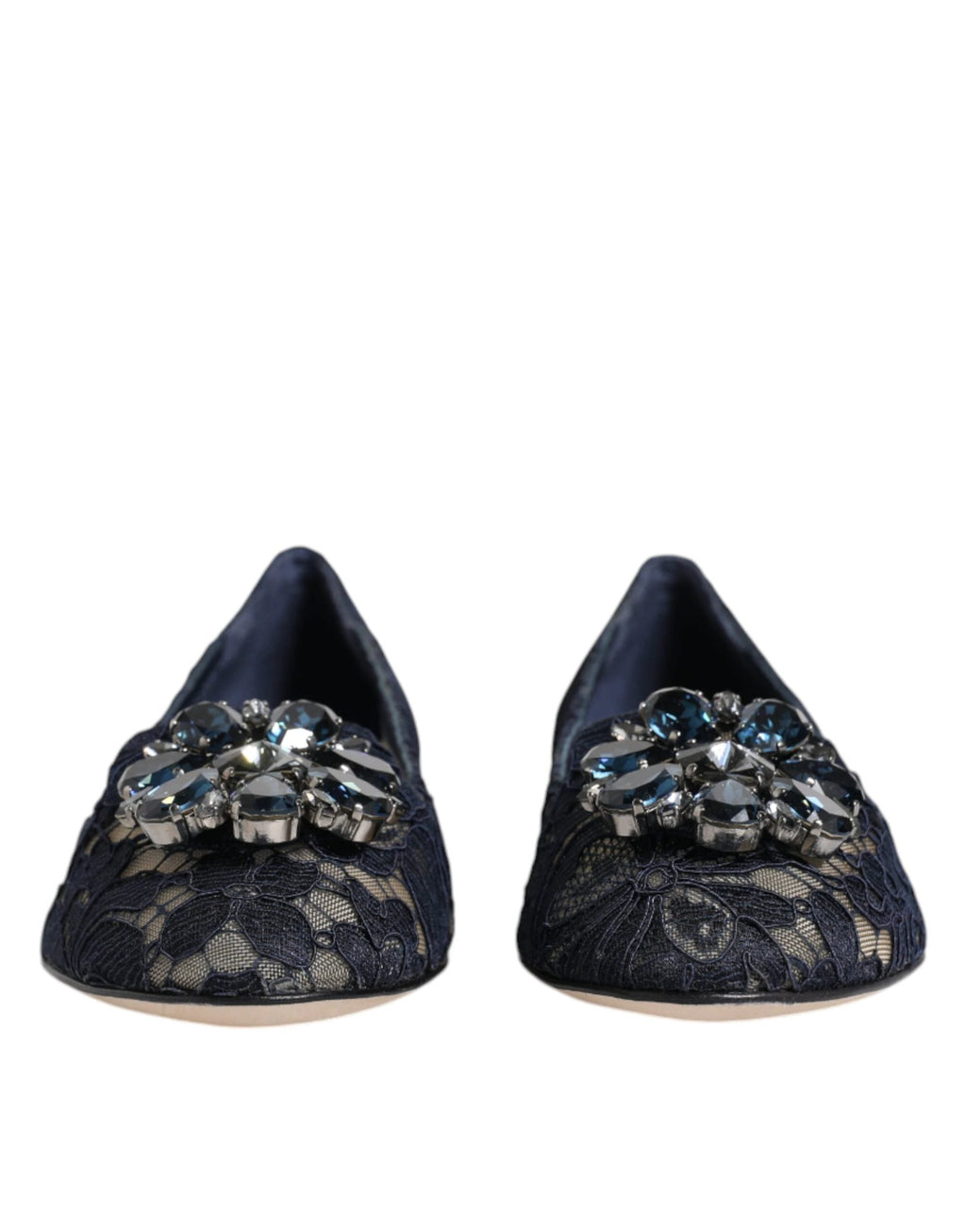 Dolce & Gabbana Blue Taormina Lace Crystals Flats Shoes by Dolce & Gabbana