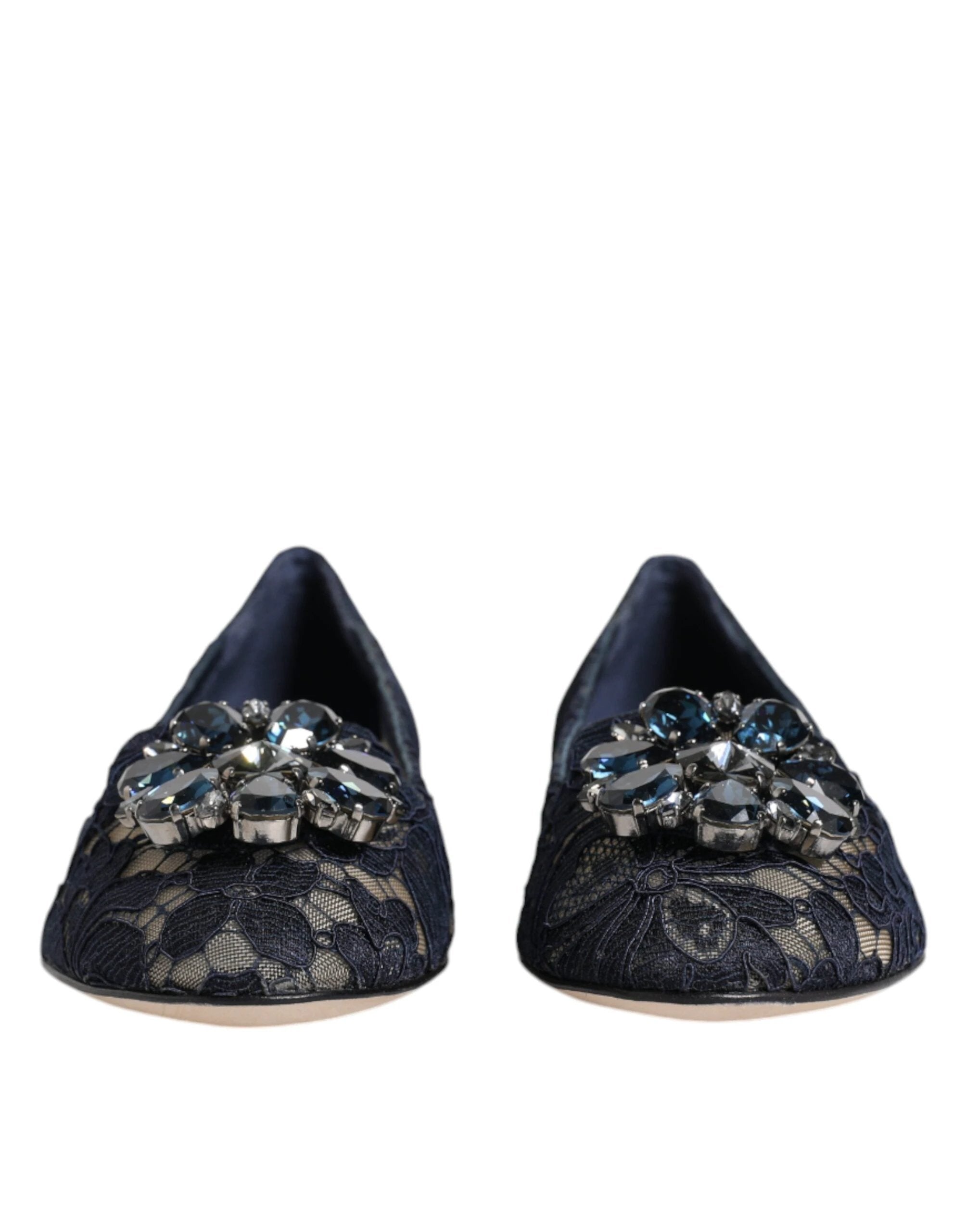 Dolce & Gabbana Blue Taormina Lace Crystals Flats Shoes by Dolce & Gabbana