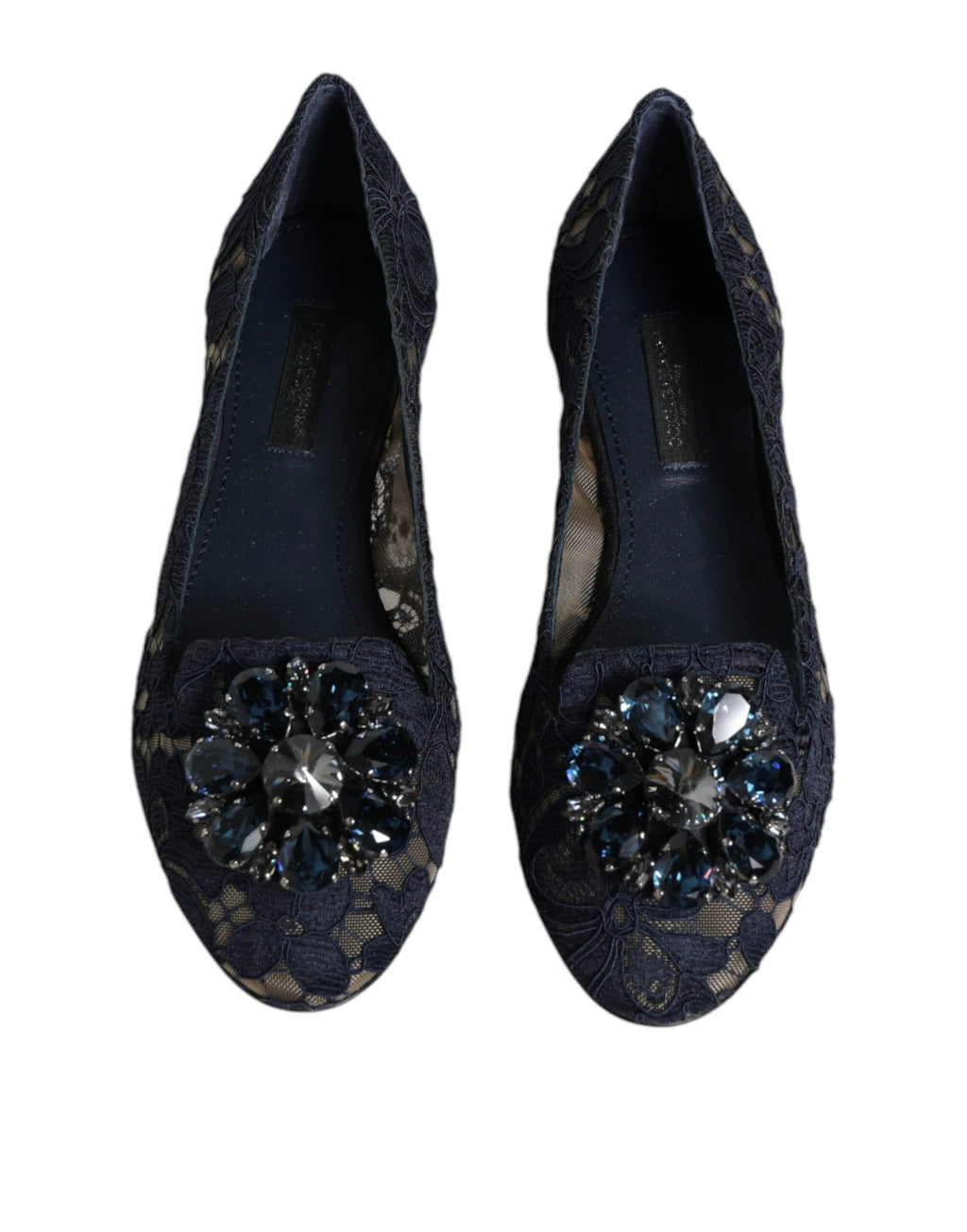 Dolce & Gabbana Blue Taormina Lace Crystals Flats Shoes by Dolce & Gabbana